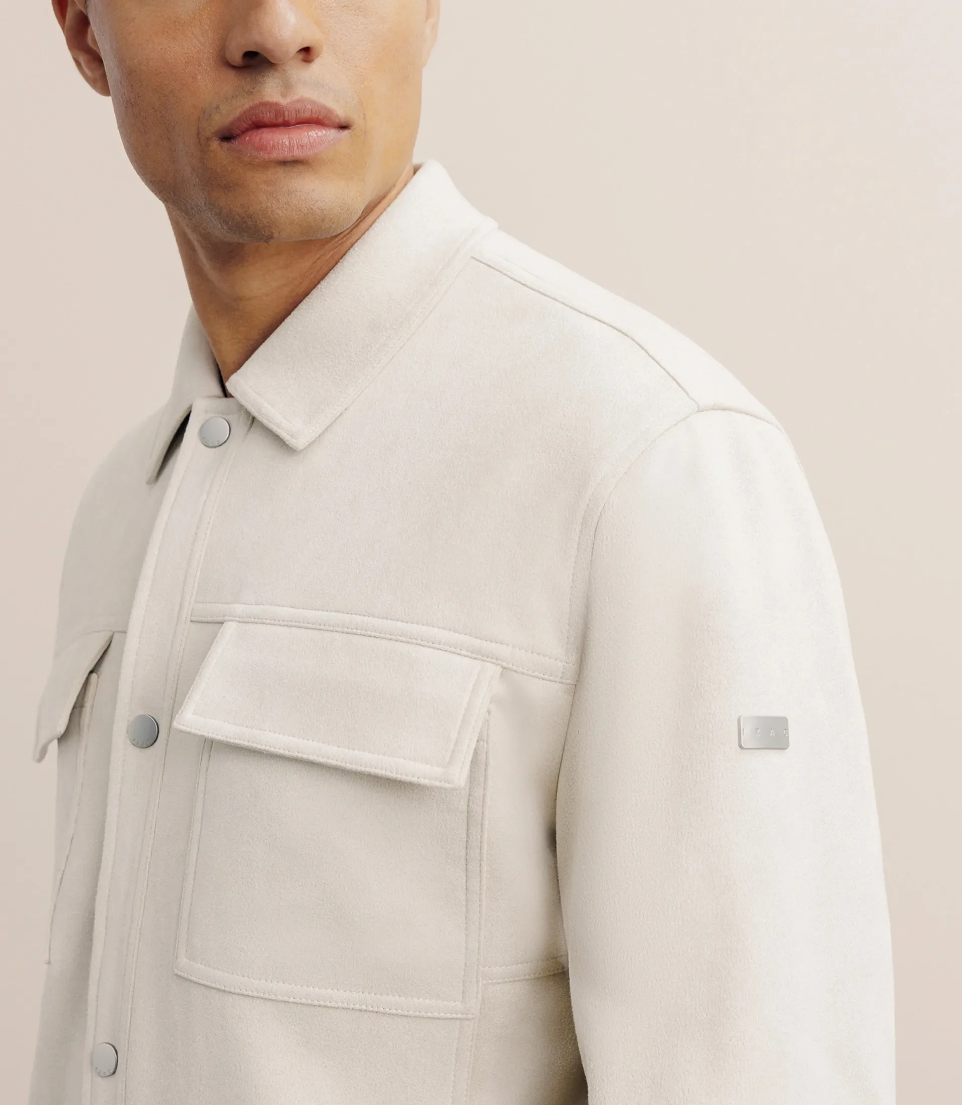 Blouson col chemise en suédine écru - Image 2