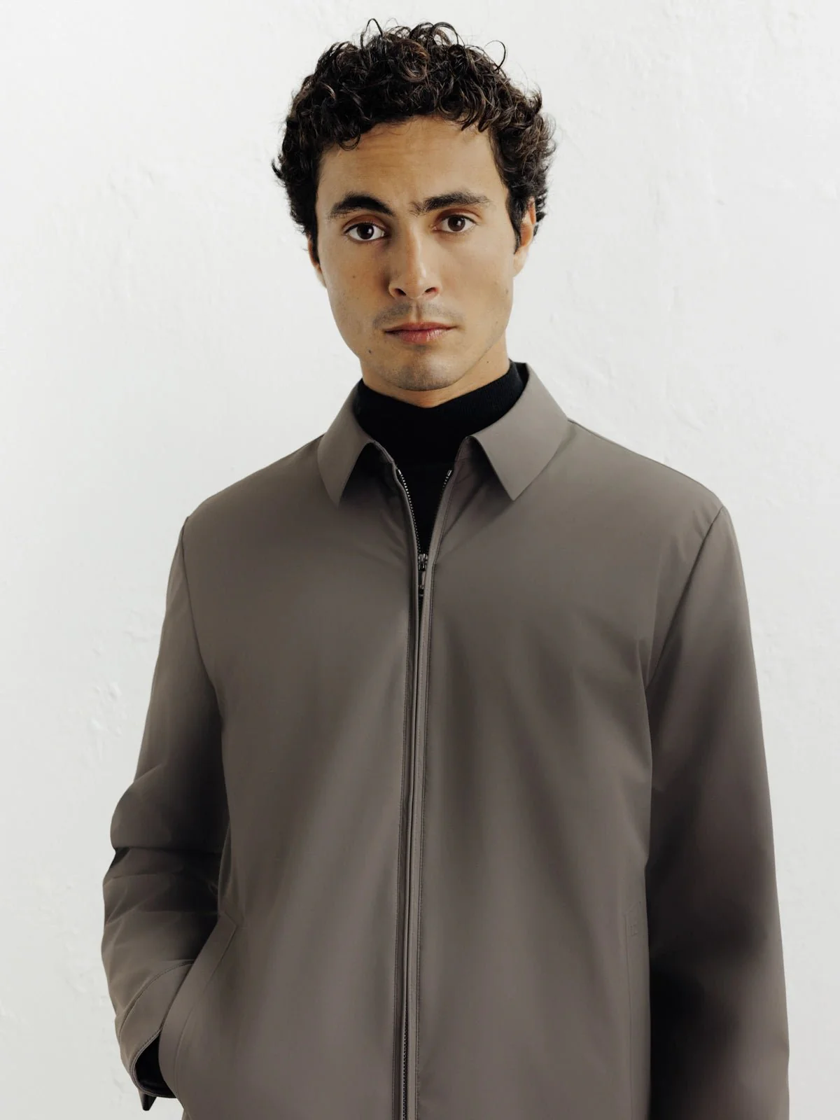 Blouson col chemise taupe - Image 2