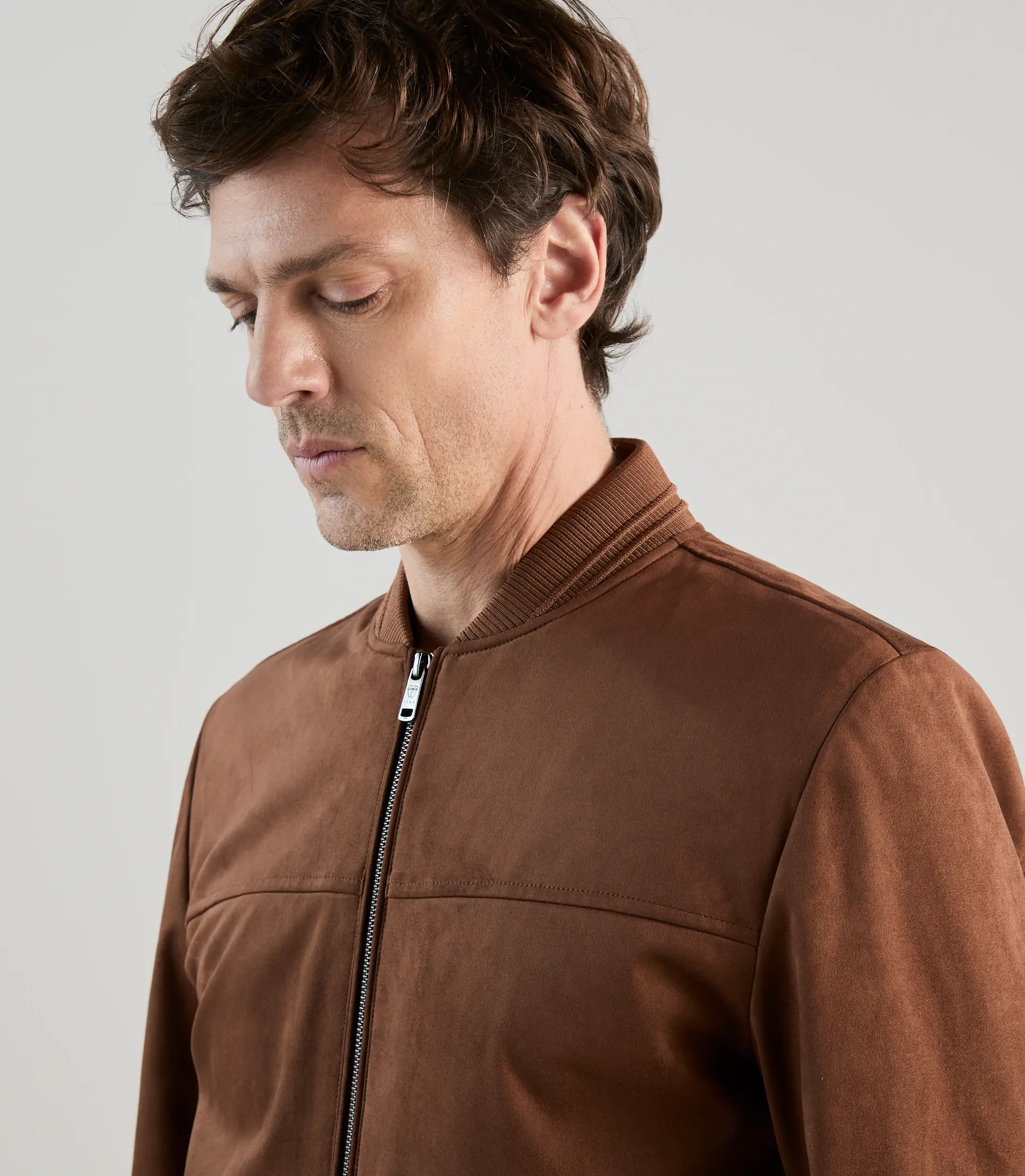 Blouson col teddy en suède marron - Image 2