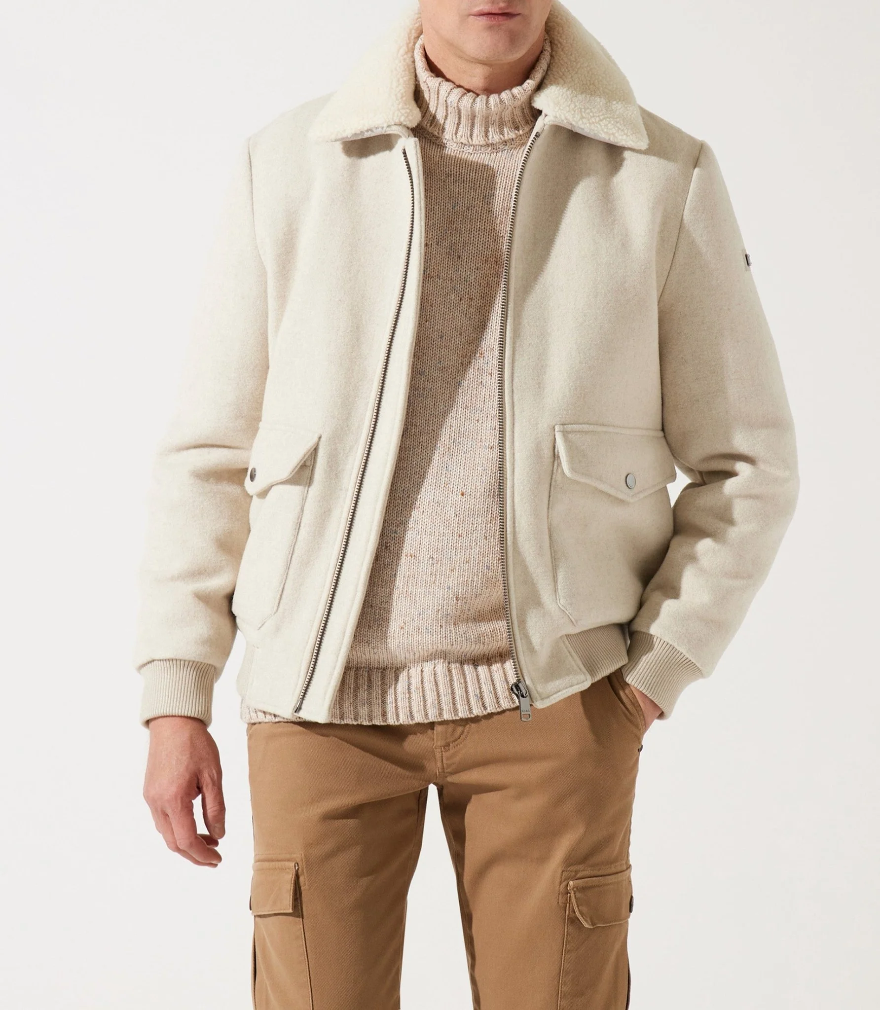 Blouson en laine col sherpa mastic MATHIAS - Image 2