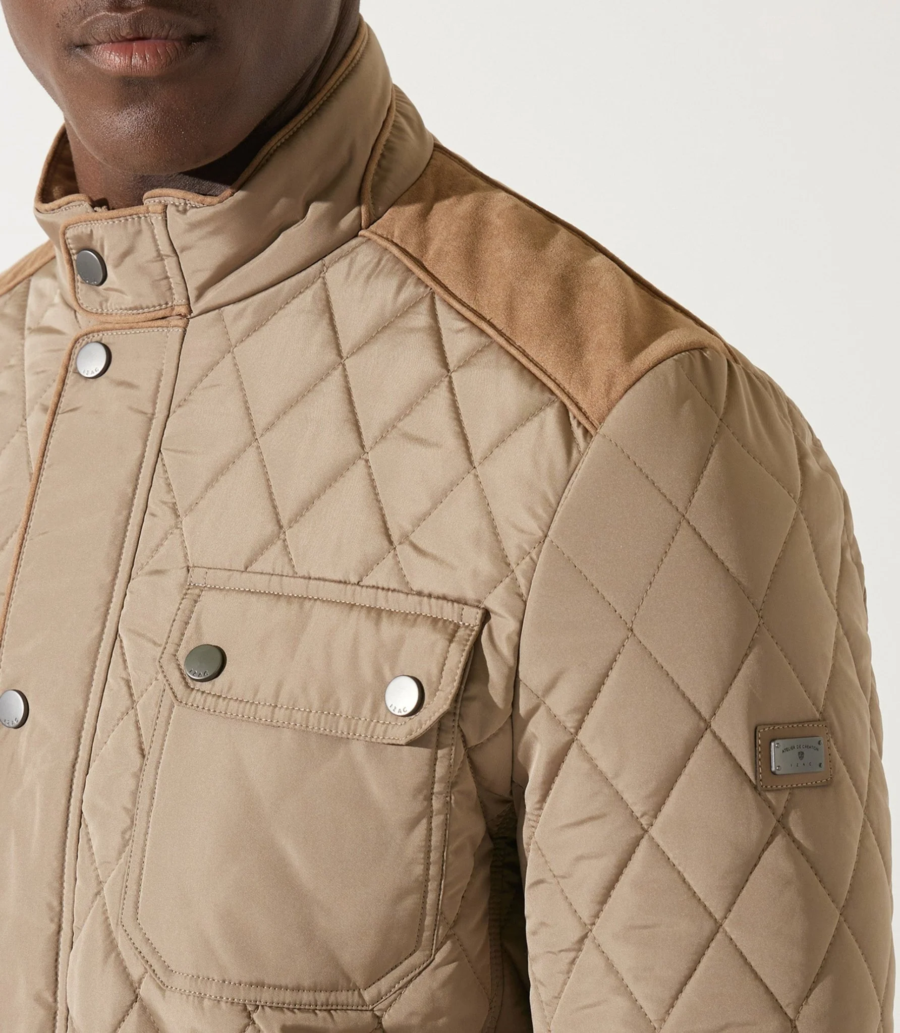 Blouson surchemise à col montant matelassé taupe MACEO - Image 4
