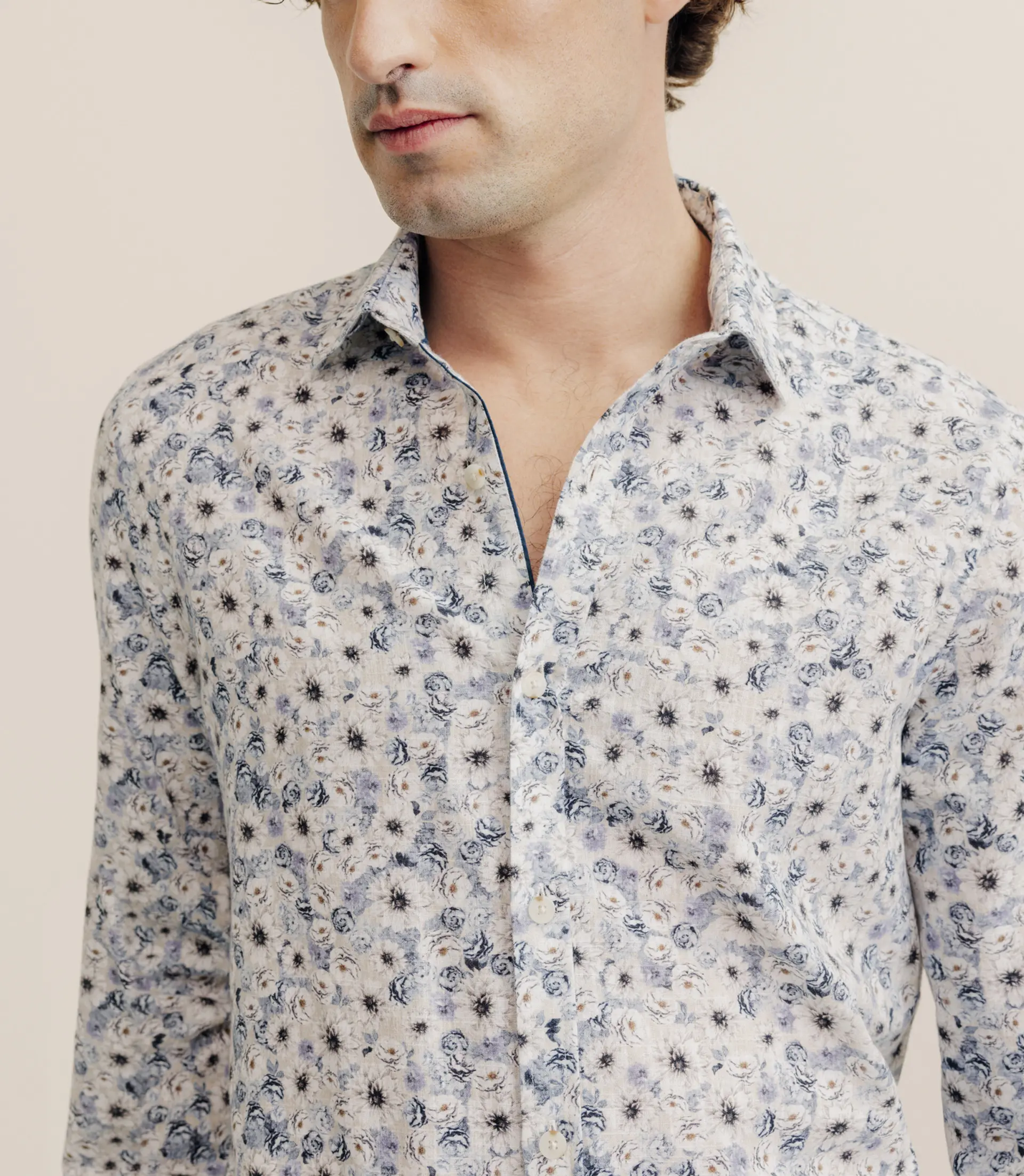 Chemise à fleurs 100% coton bleu - Image 2