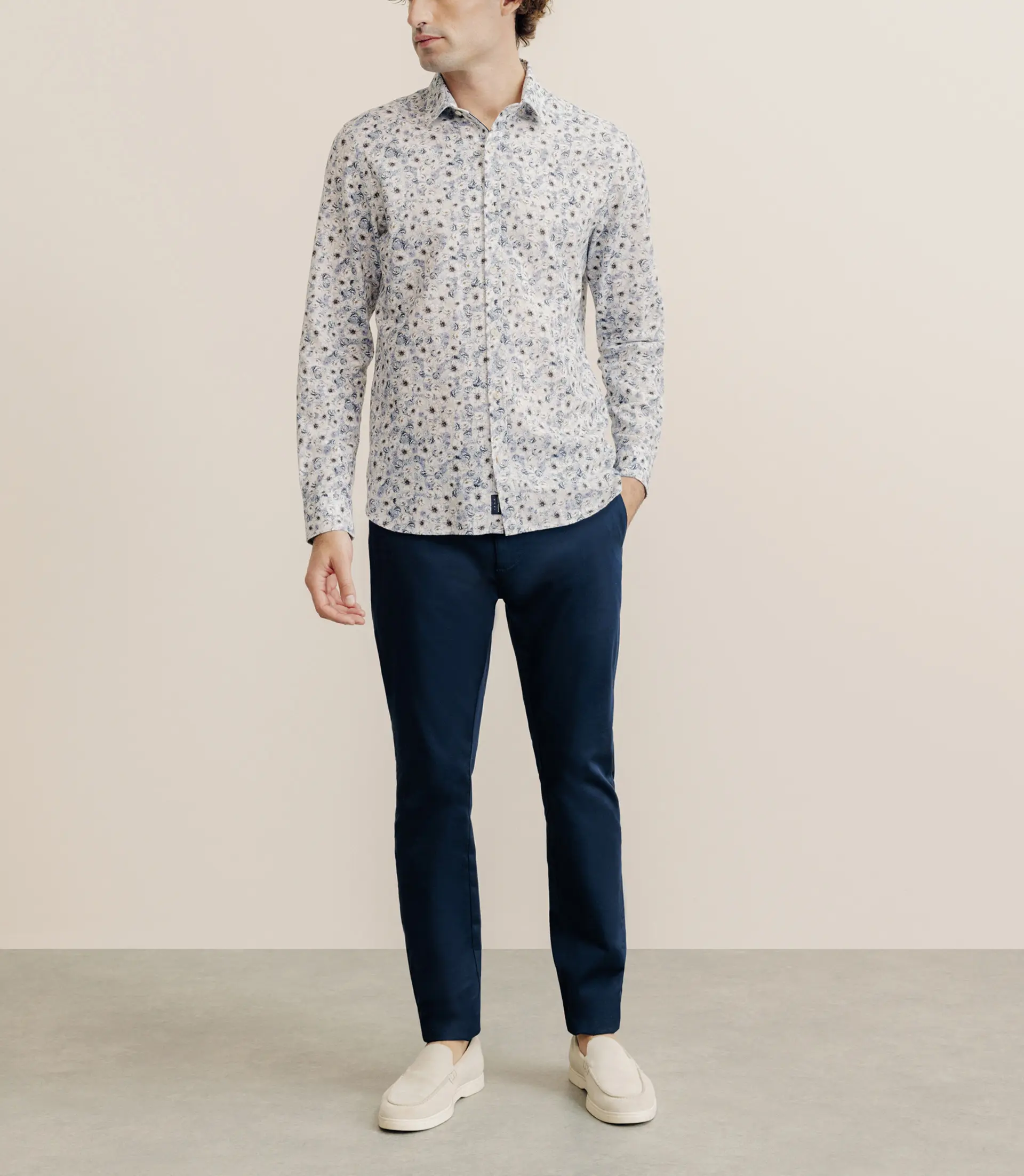 Chemise à fleurs 100% coton bleu - Image 3