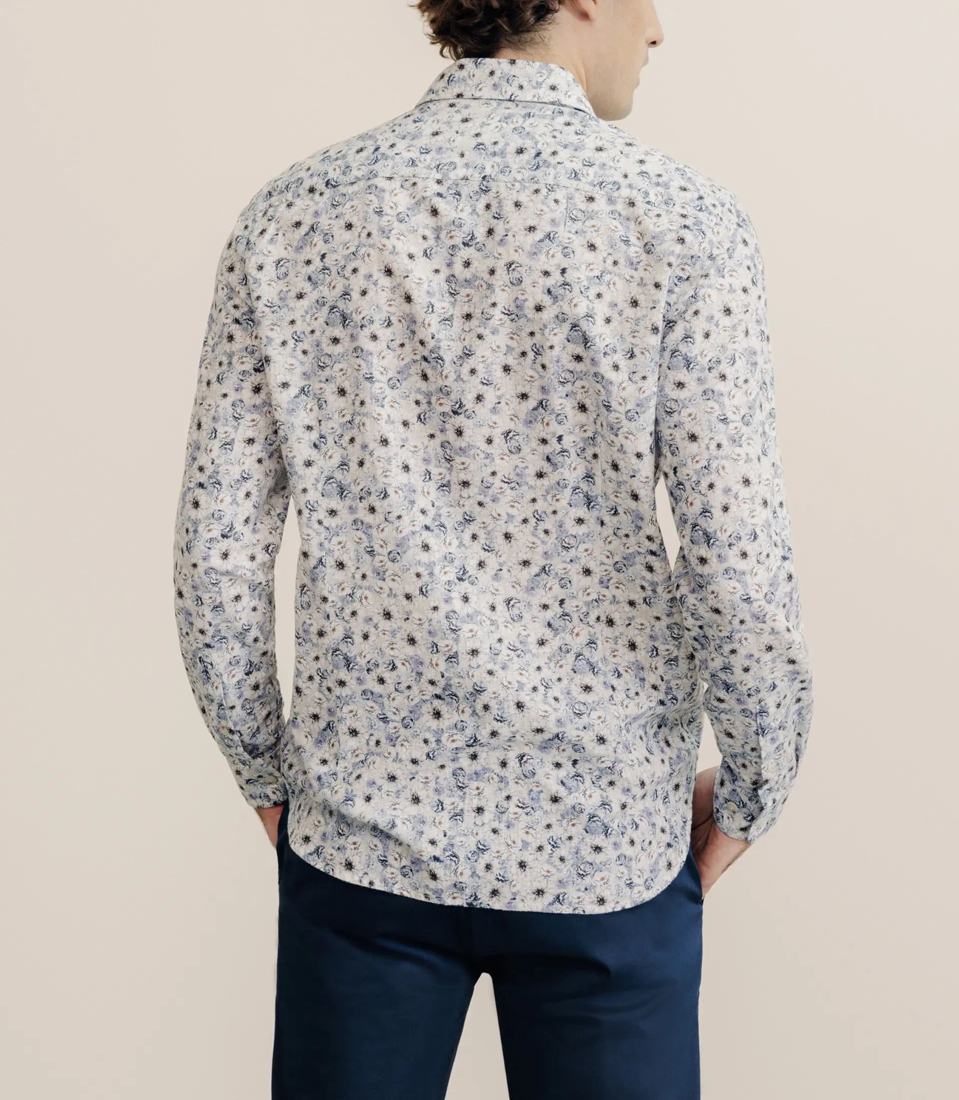 Chemise à fleurs 100% coton bleu - Image 4