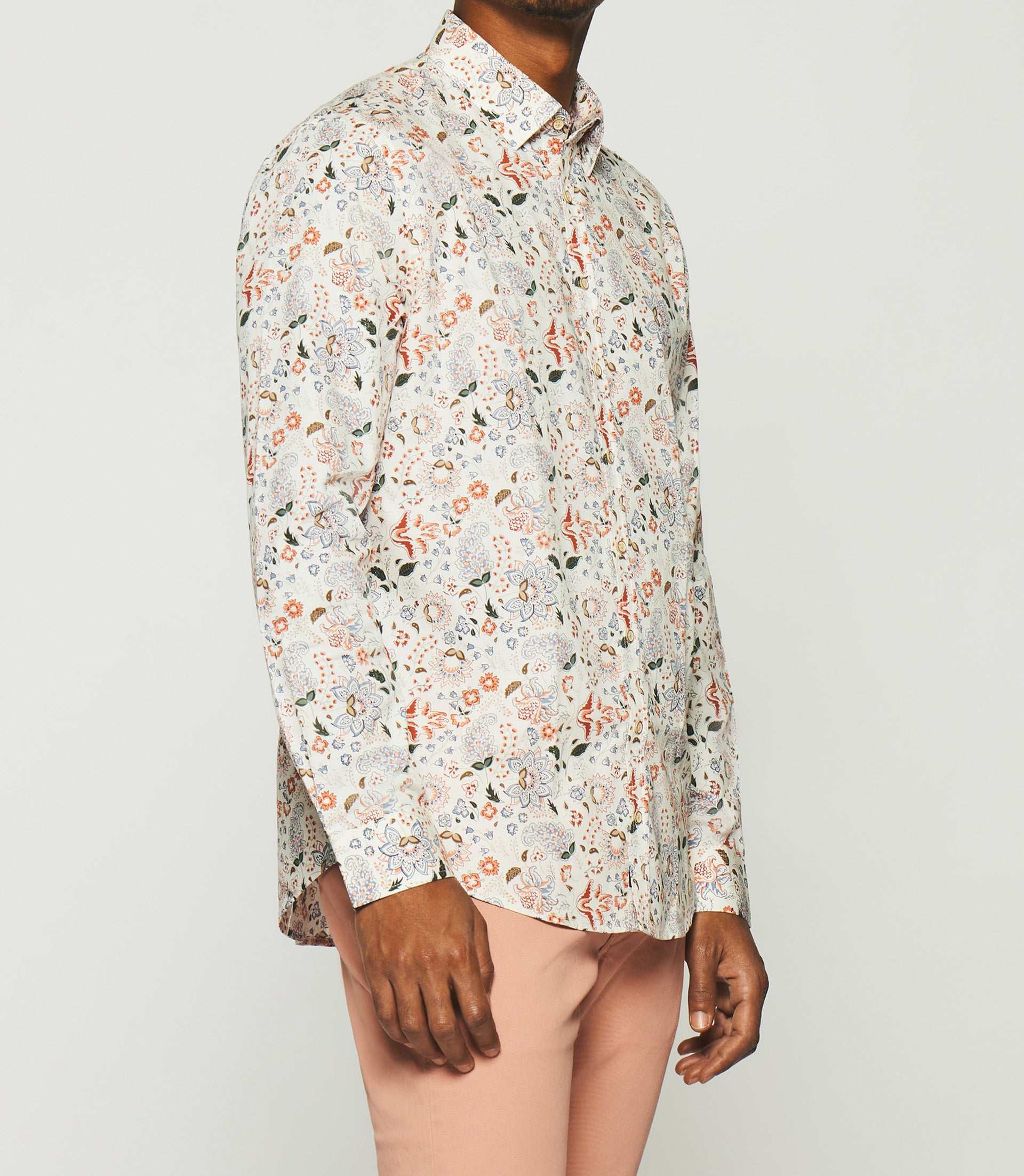 Chemise à imprimé fleurs blanche et rouge KAEL - Image 2