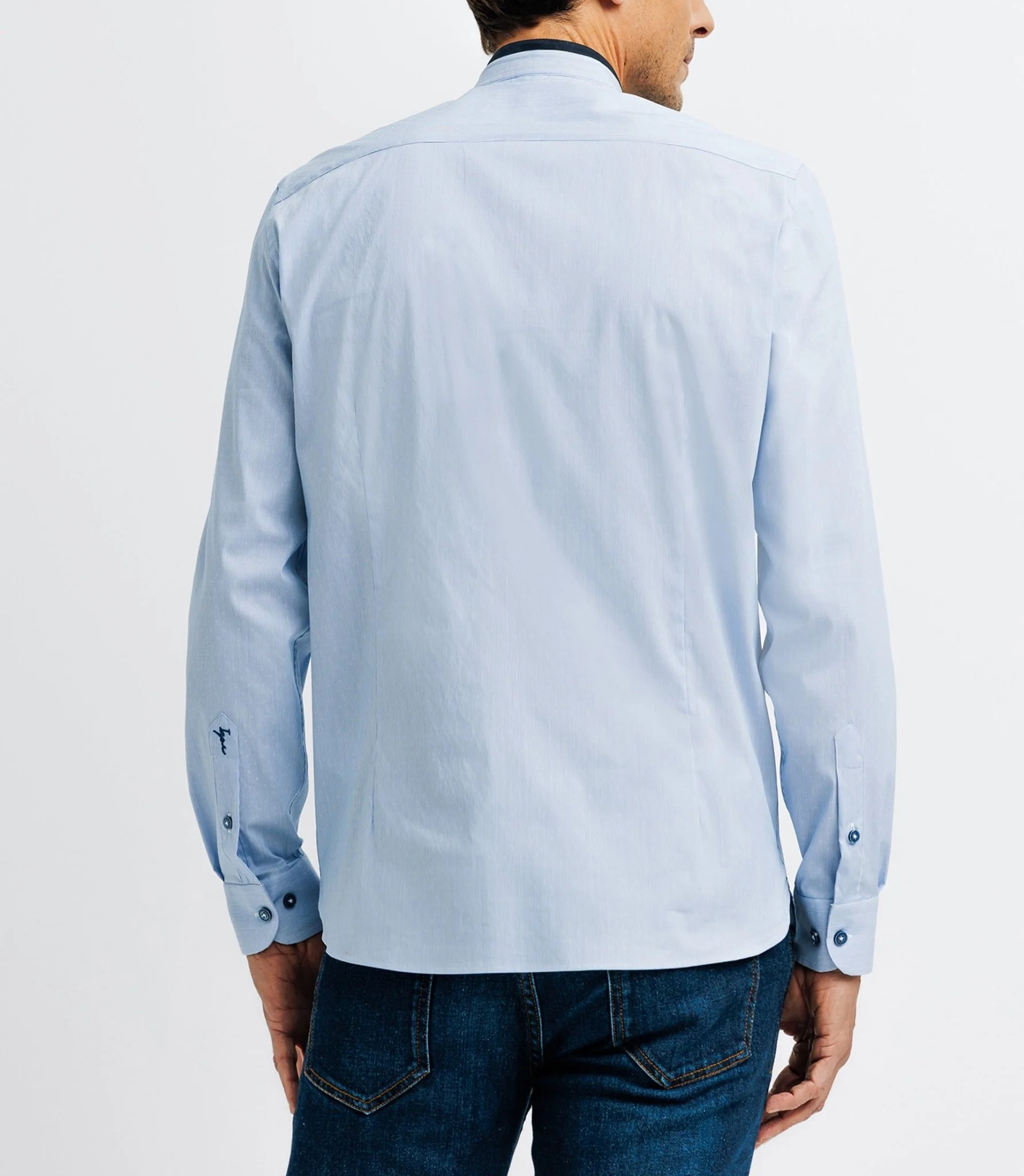 Chemise casual col mao bleue - Image 4