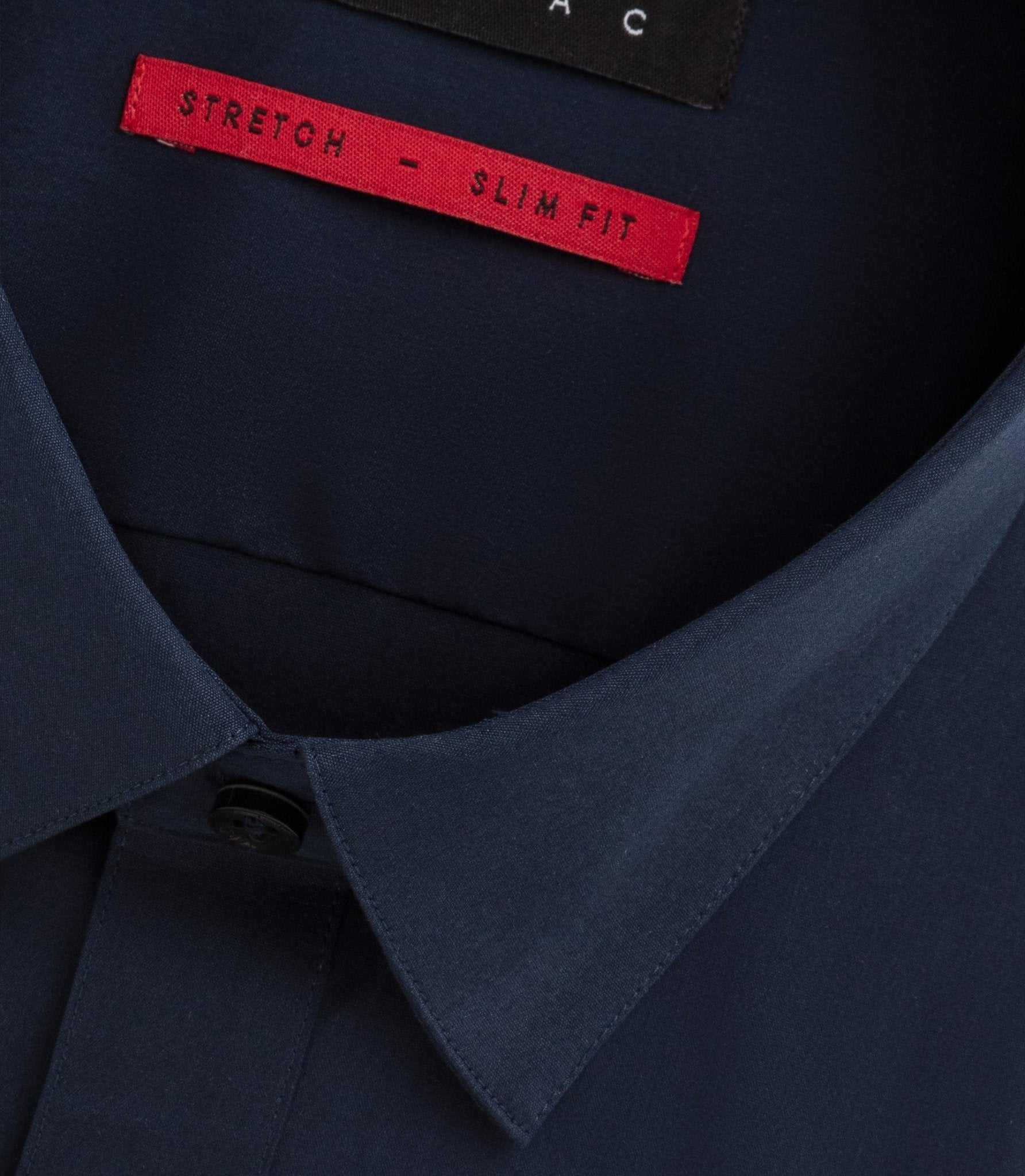 Chemise unie en popeline stretch marine MALTE2 - Image 2