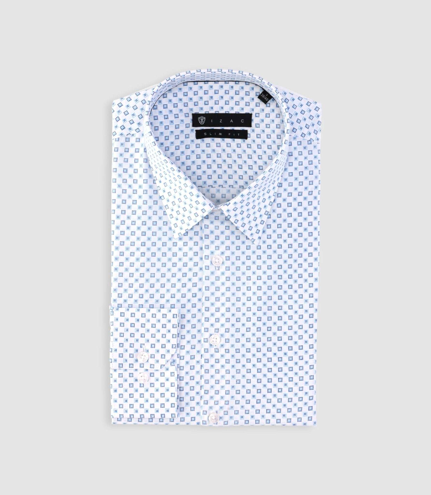 Chemise imprimée micro motifs blanche et bleue PAMPA - Image 3