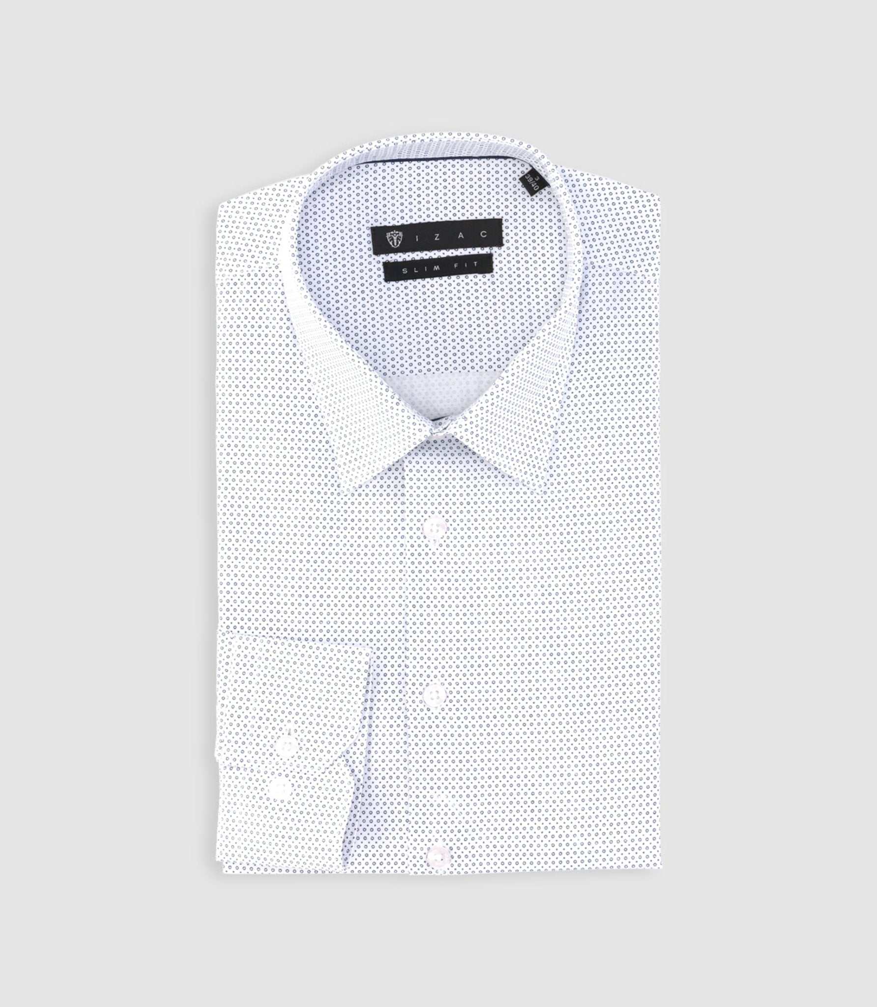 Chemise slim imprimée micro motifs blanche et bleu PERLE