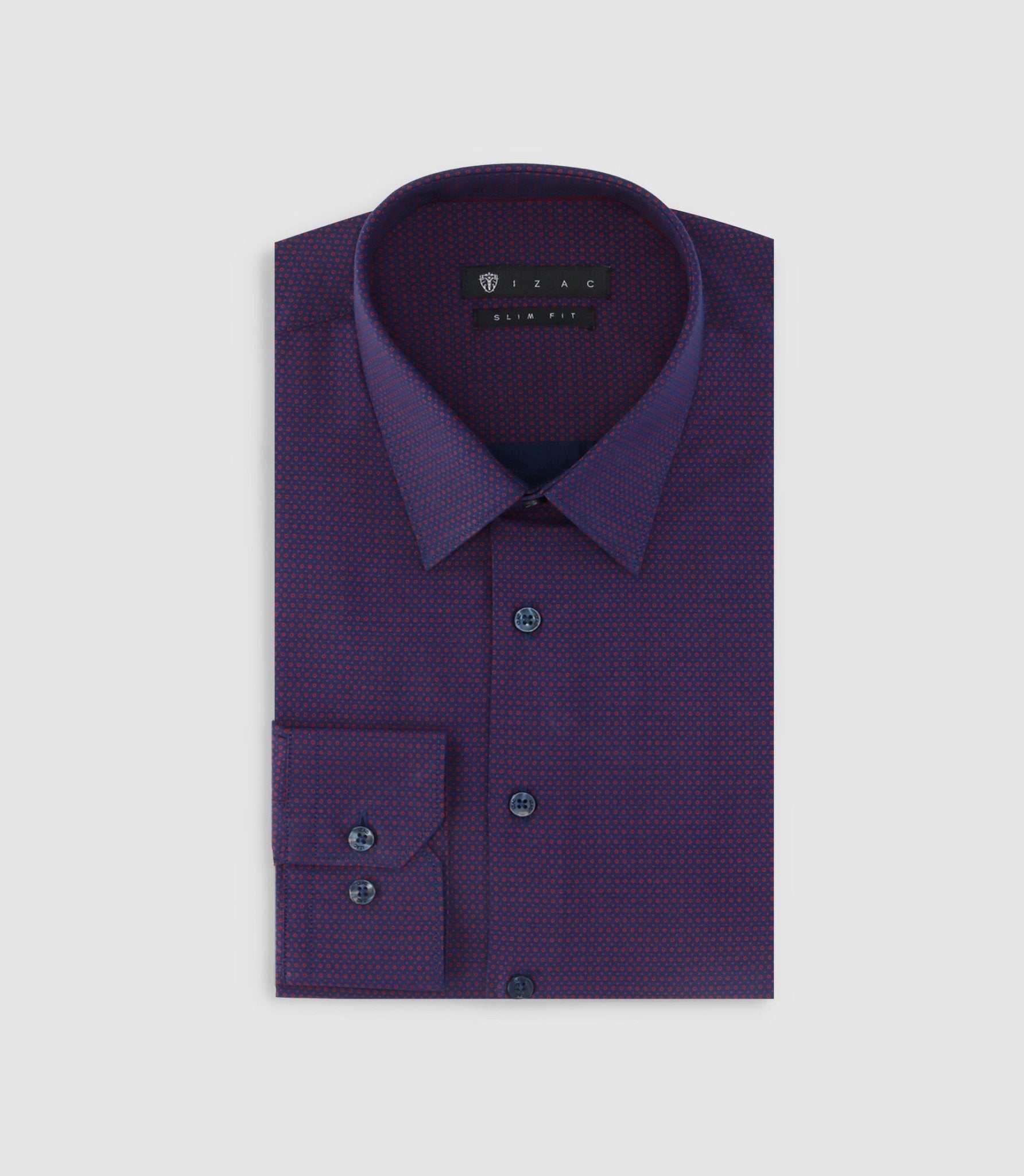Chemise slim imprimée micro motifs marine et rouge PERLE - Image 3