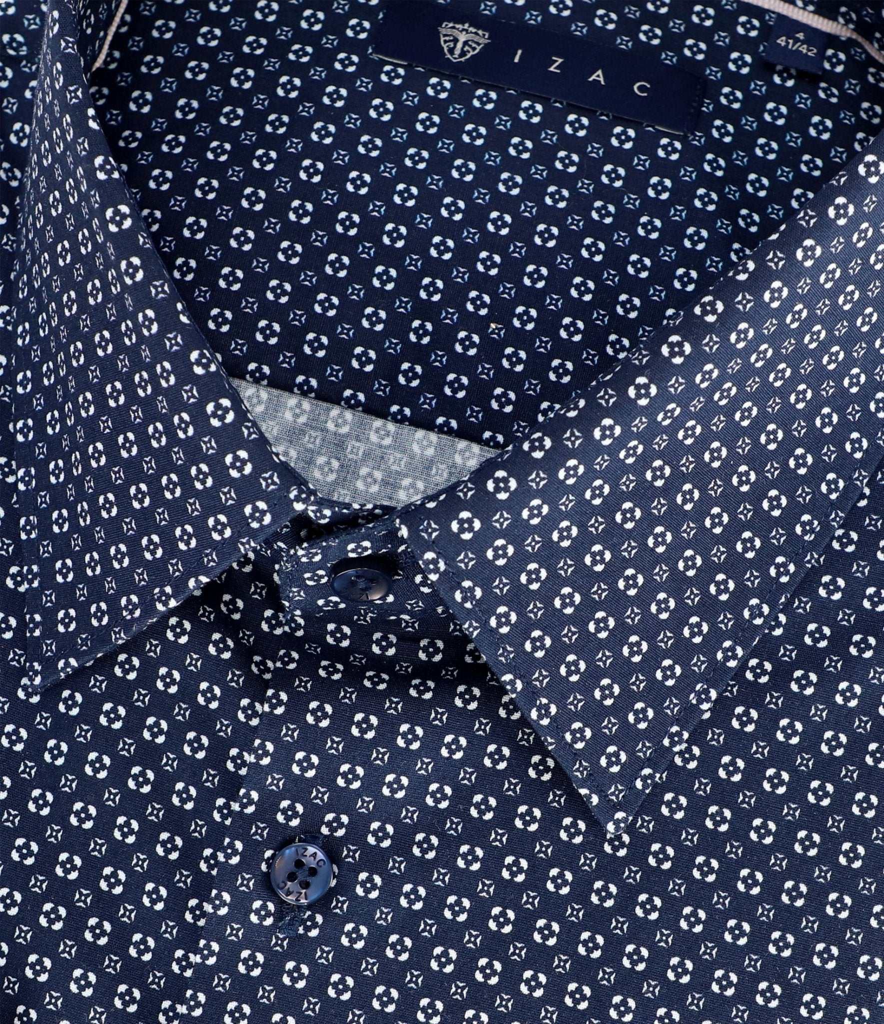 Chemise slim imprimée marine bleu gris PAUL - Image 2