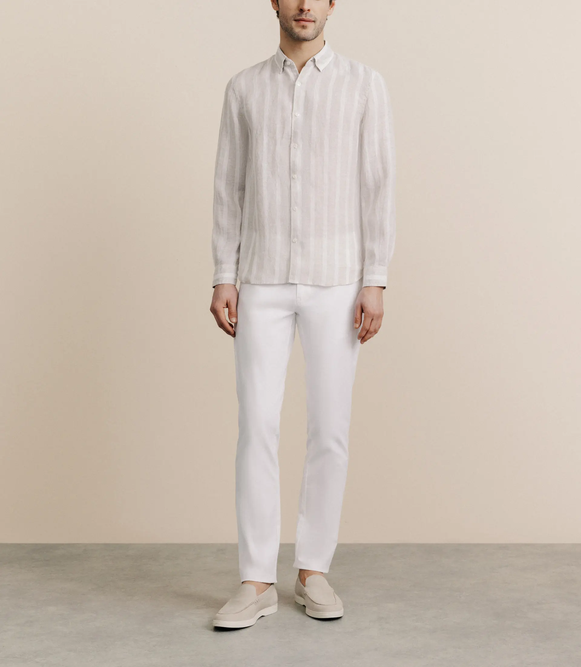 Chemise rayée 100% lin beige - Image 3
