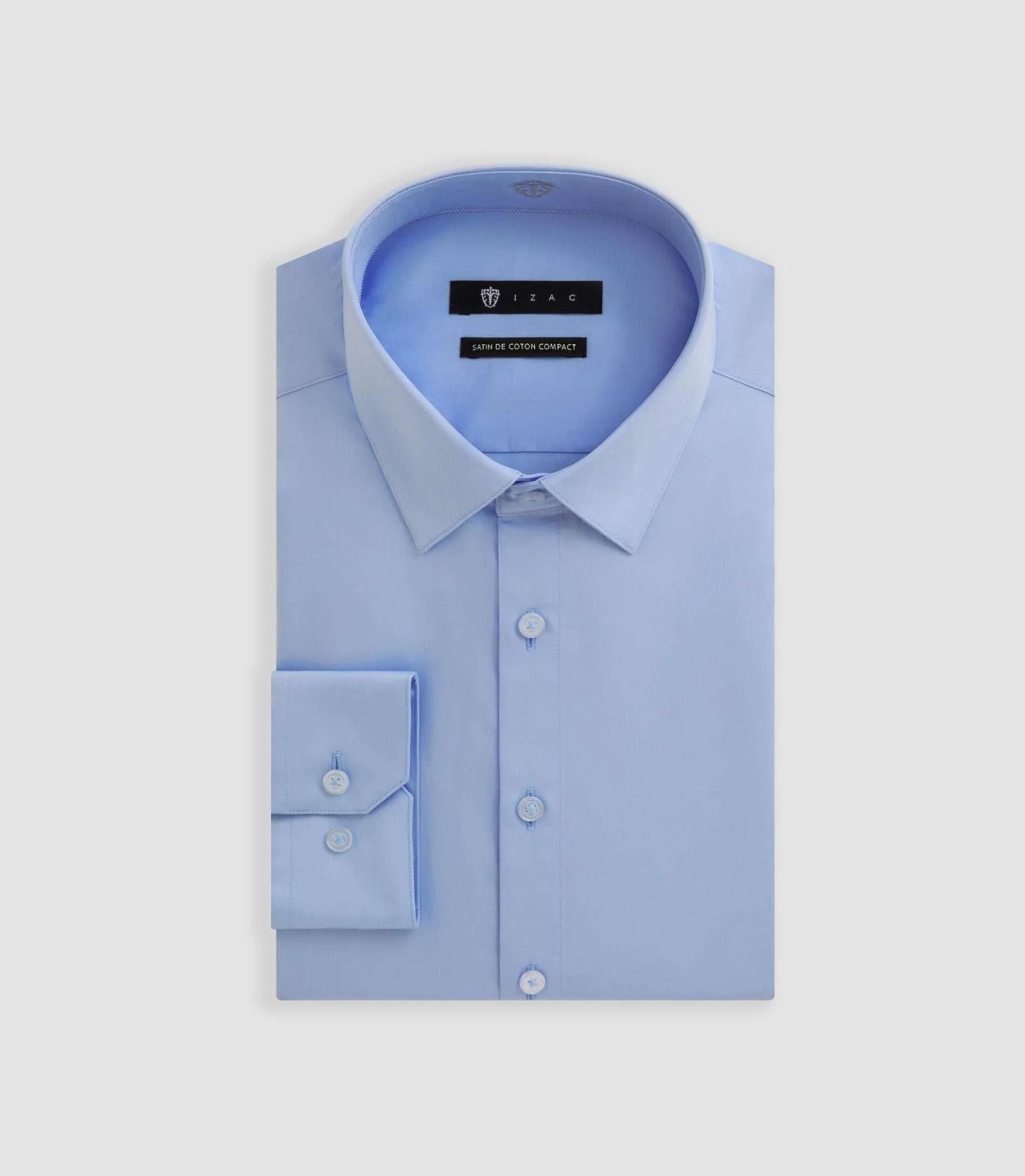 Chemise slim en satin de coton bleu glacé SATINSLIM - Image 3
