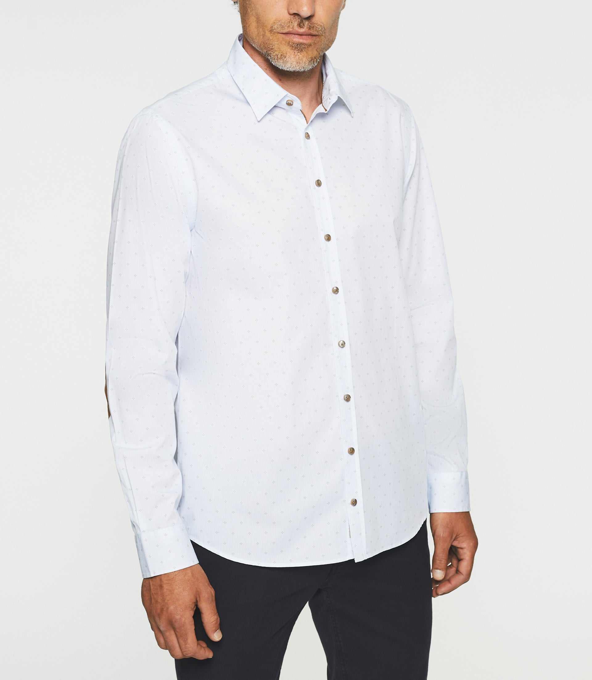 Chemise casual imprimé blanc et camel JULES - Image 3