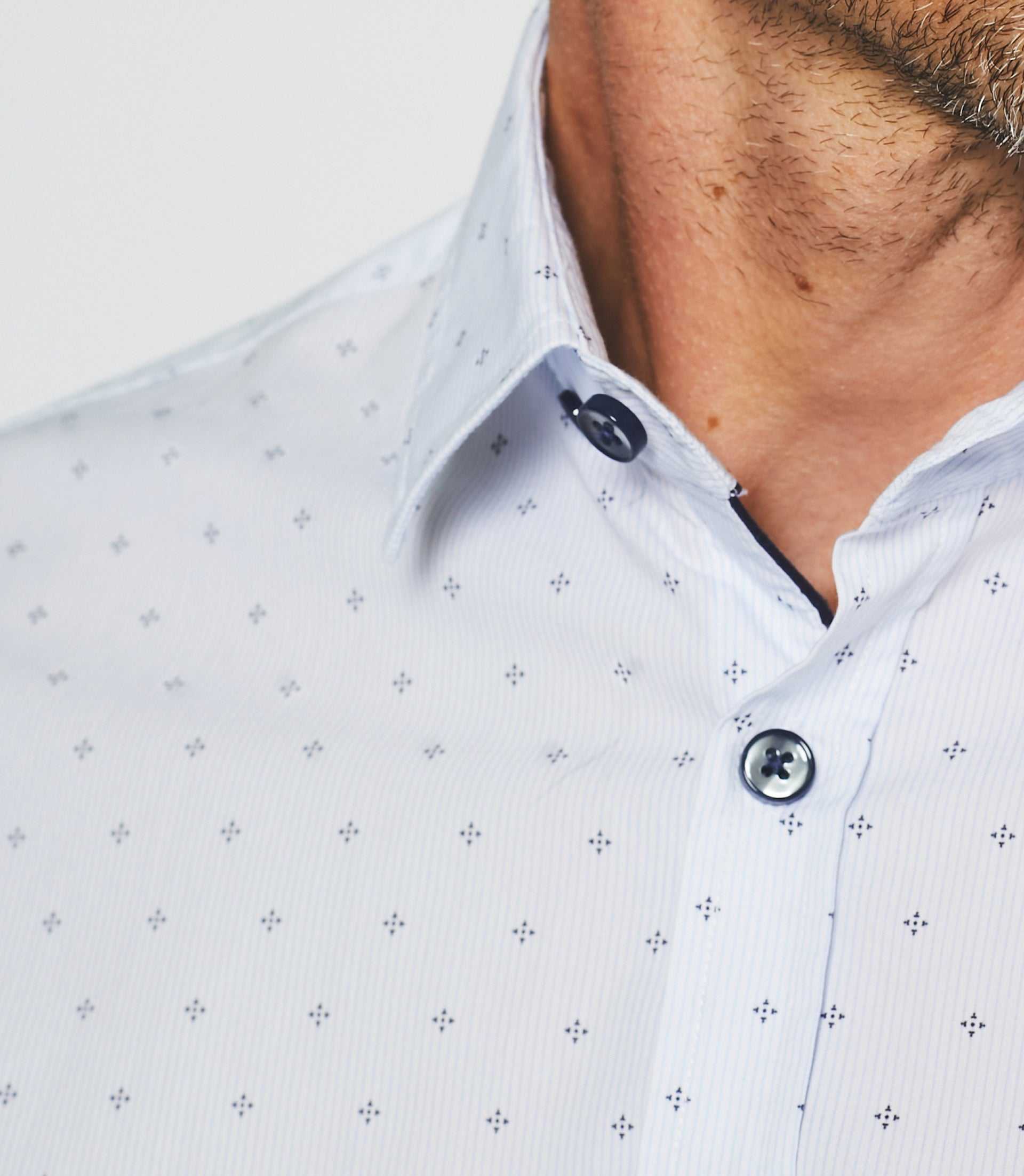 Chemise casual imprimé blanc et marine JULES - Image 2