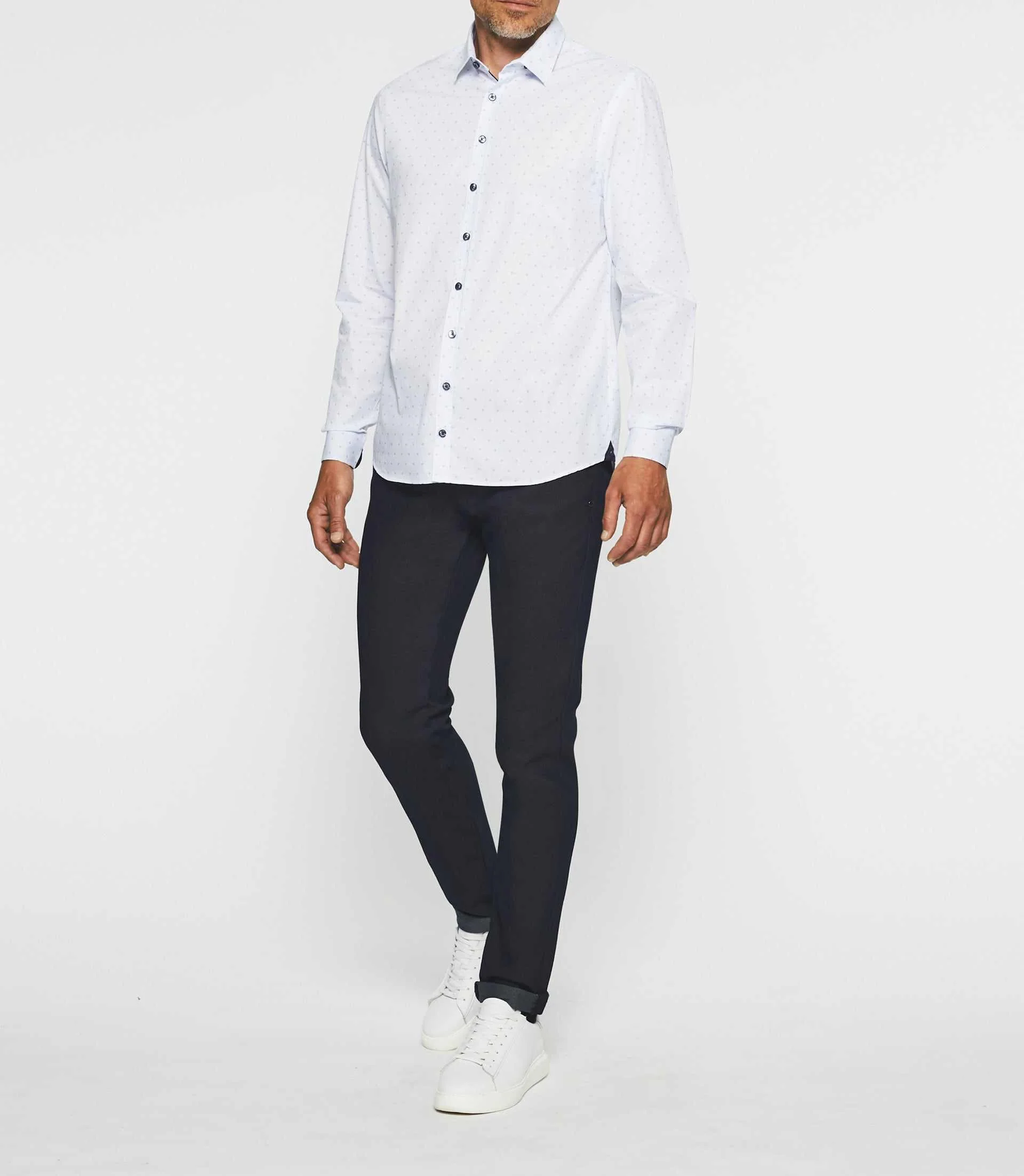 Chemise casual imprimé blanc et marine JULES - Image 3