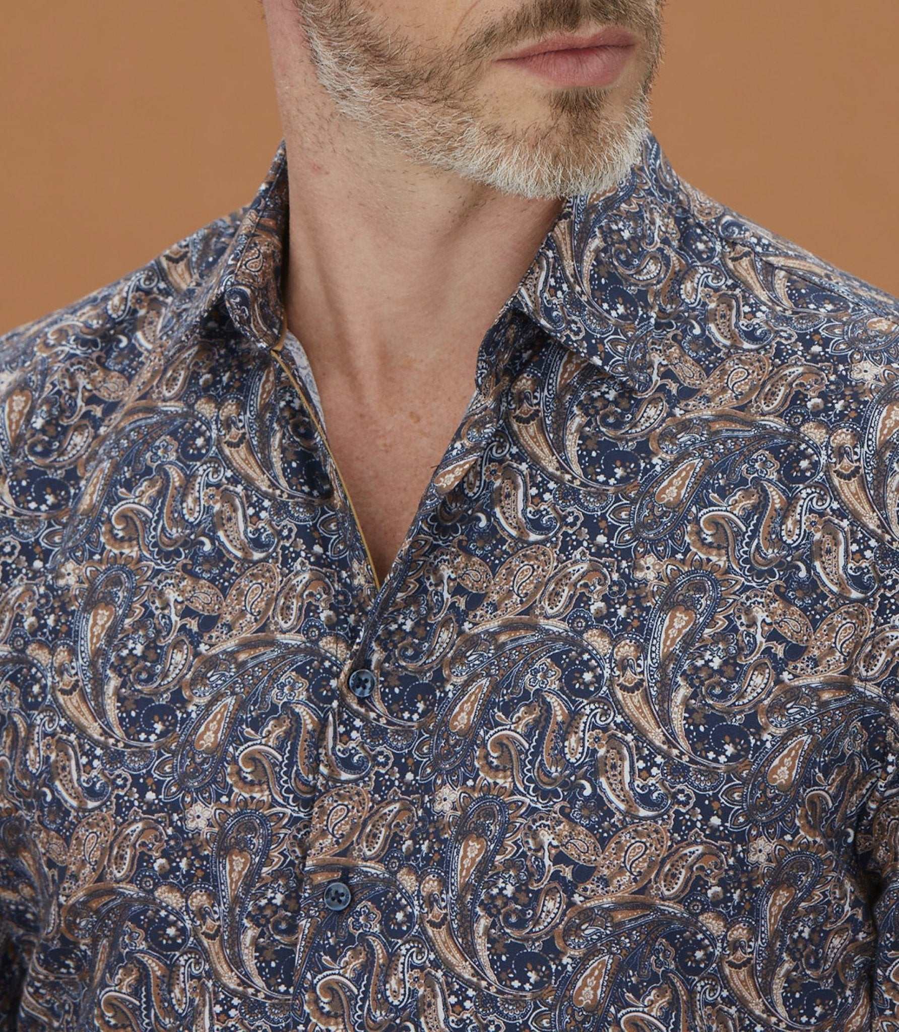 Chemise casual à imprimé cachemire camel "Mathis" - Image 2