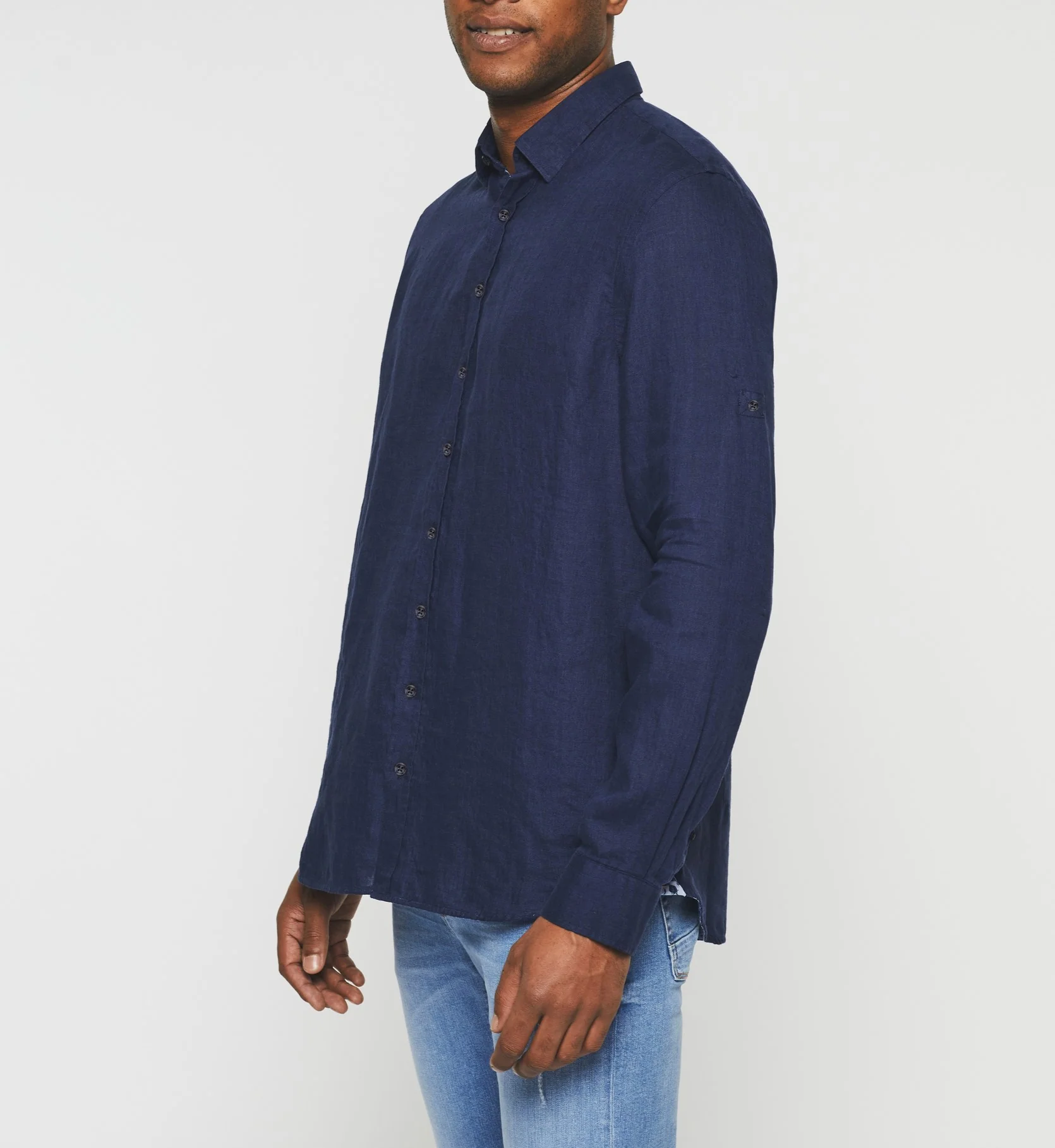 Chemise casual en lin et coton marine KISSOUT