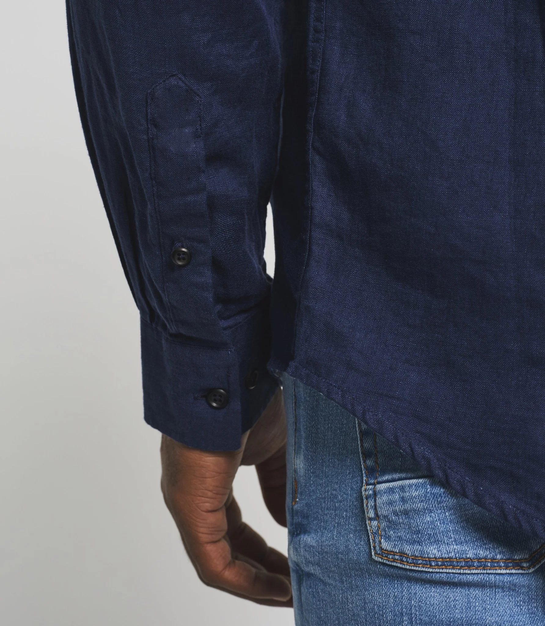 Chemise casual en lin et coton marine KISSOUT - Image 3