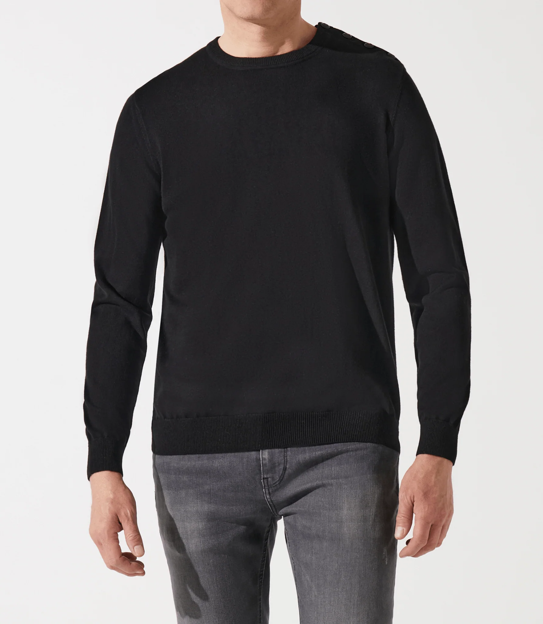 Pull col rond épaule boutonnée noir - Image 2