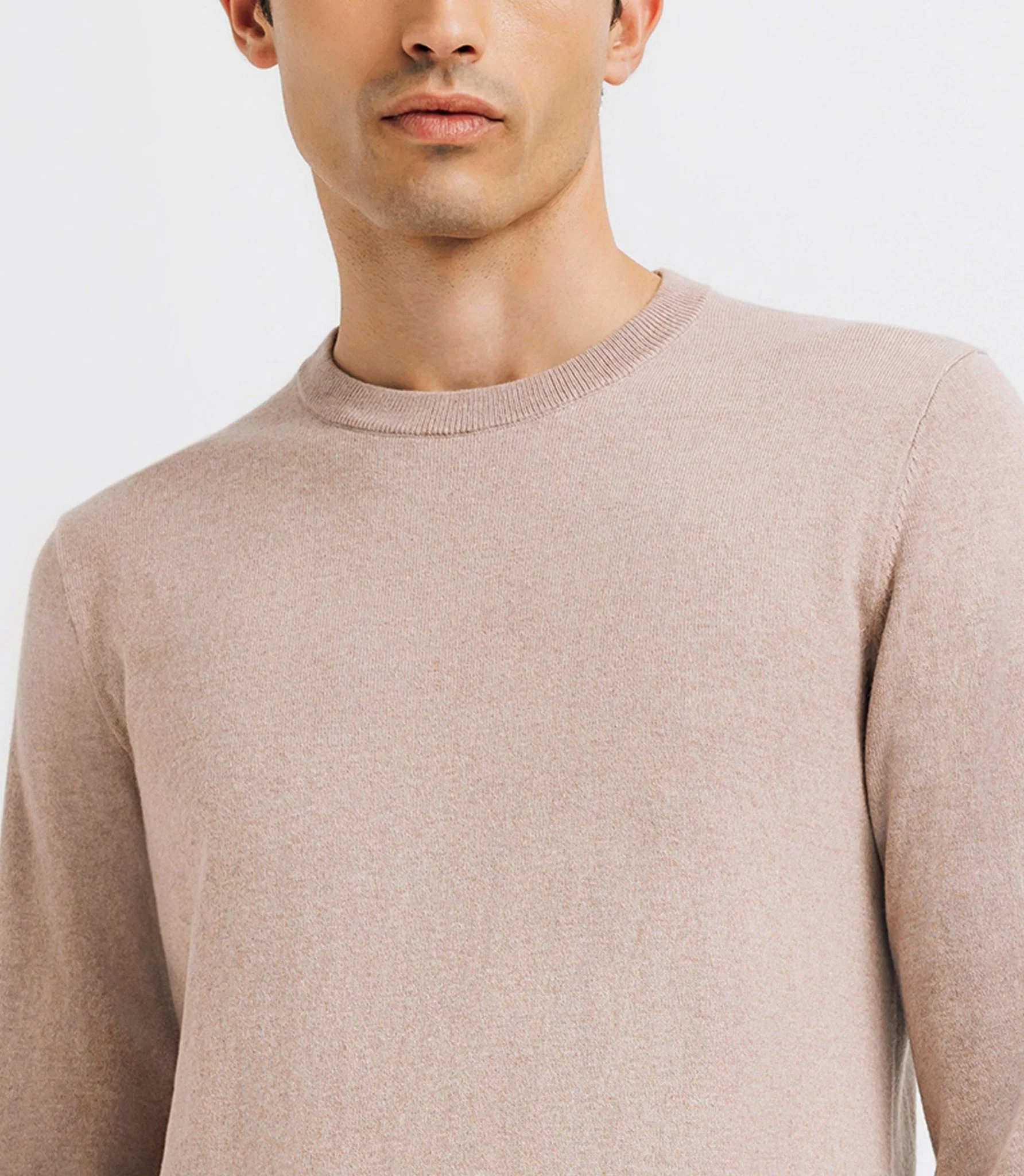 Pull col rond double fil beige - Image 2
