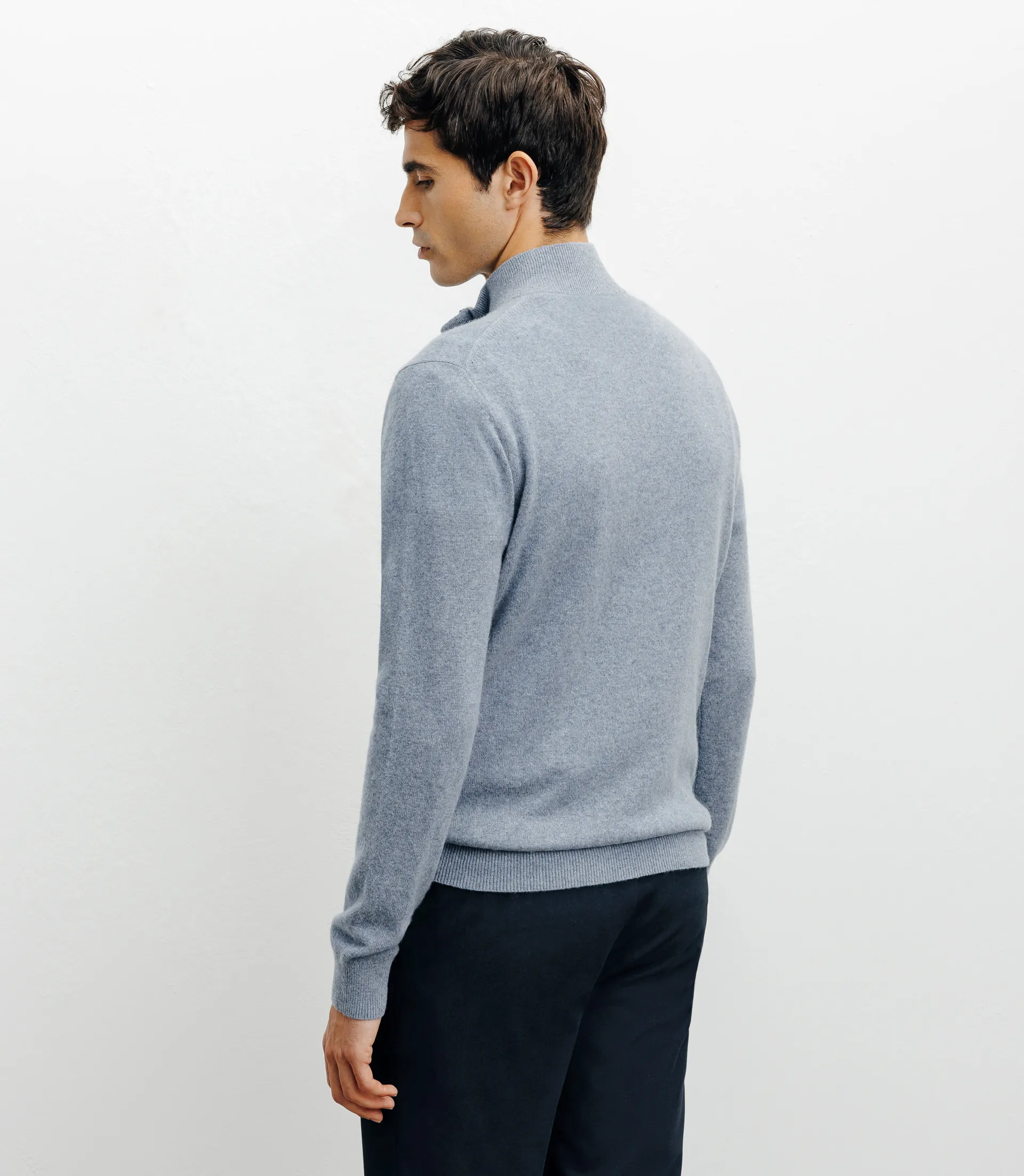 Pull col zippé et boutonné 100% cachemire indigo - Image 4