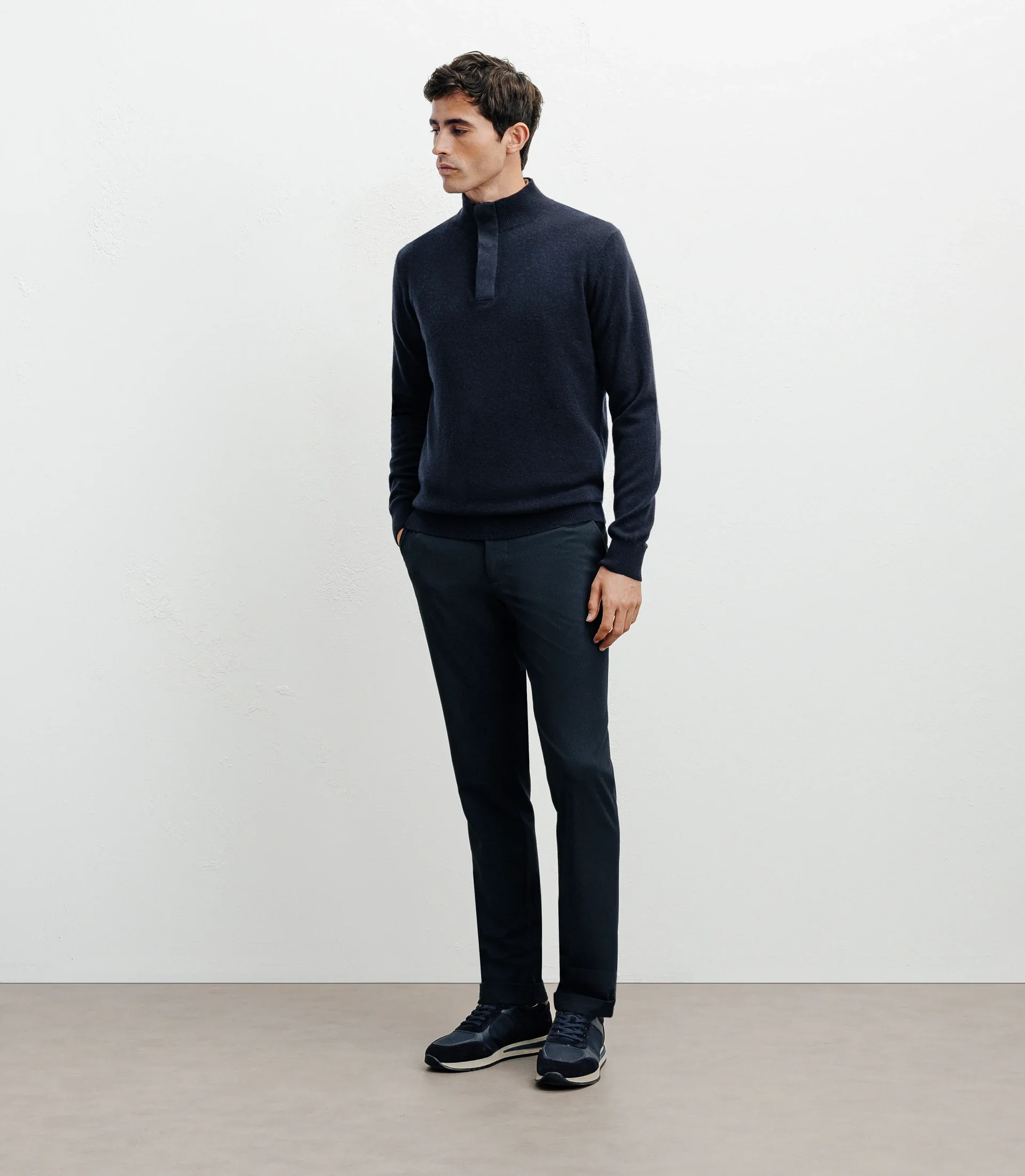 Pull col zippé et boutonné 100% cachemire marine - Image 3