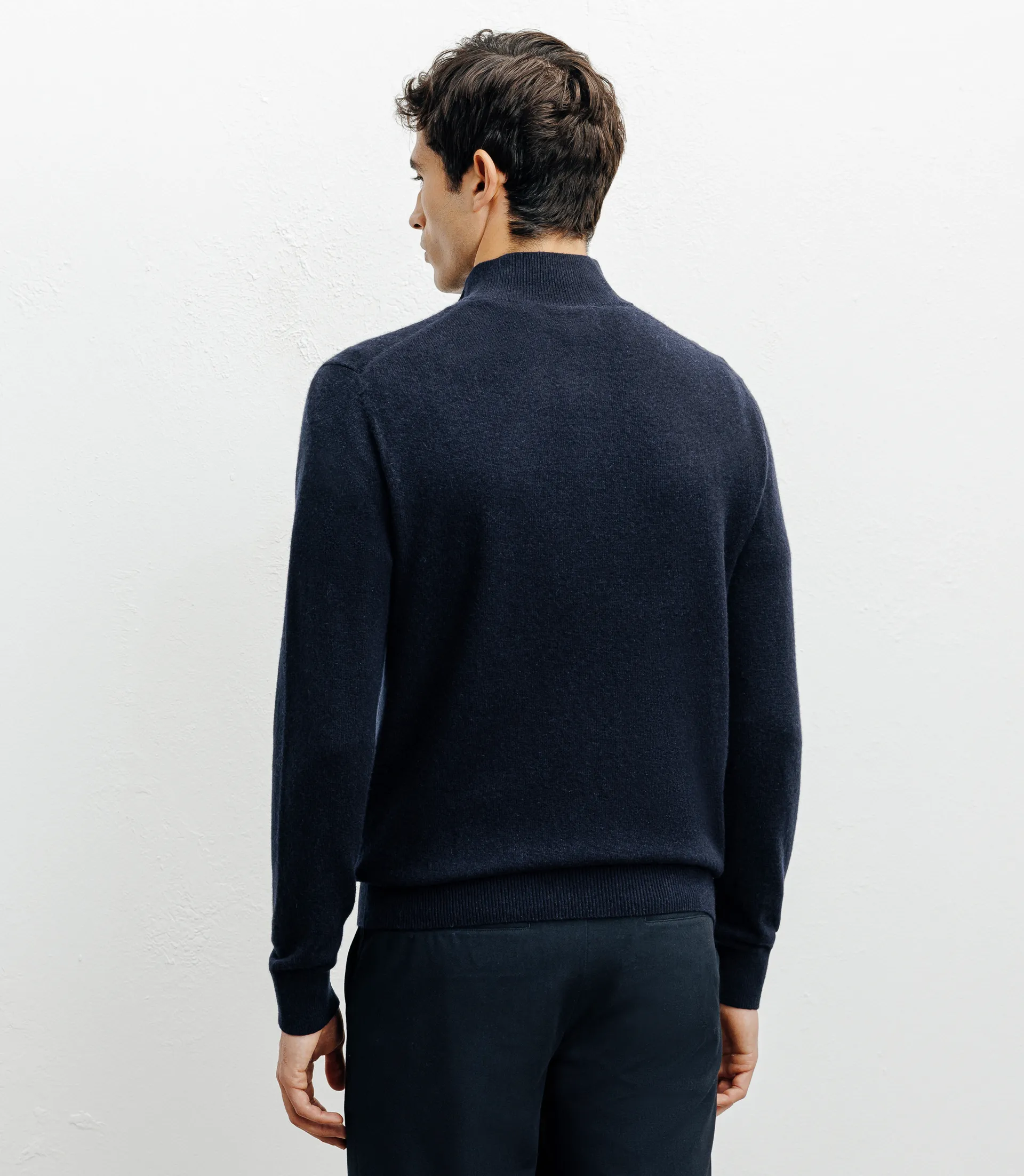 Pull col zippé et boutonné 100% cachemire marine - Image 4
