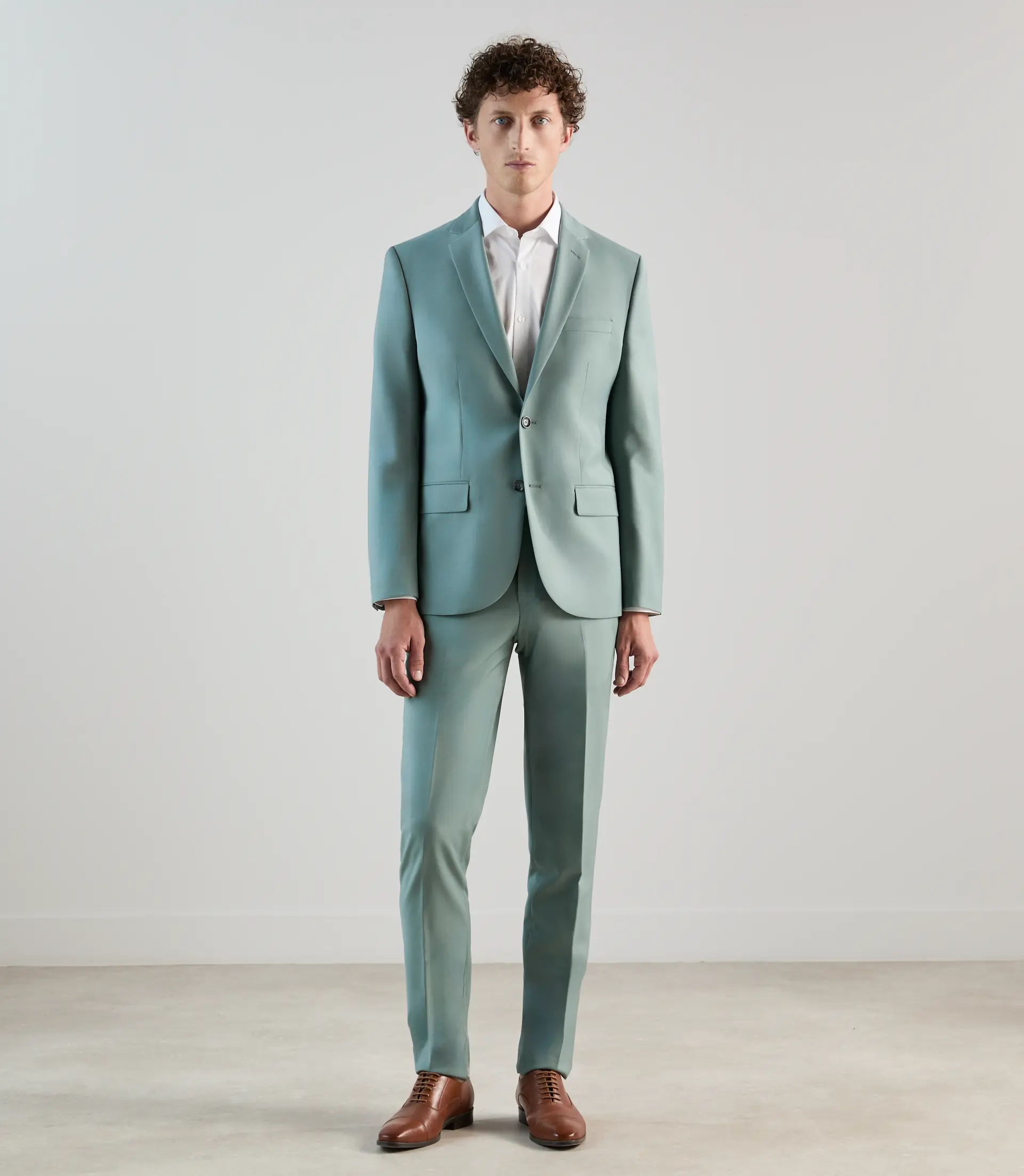 Costume 2 boutons en laine majoritaire vert clair - Image 3