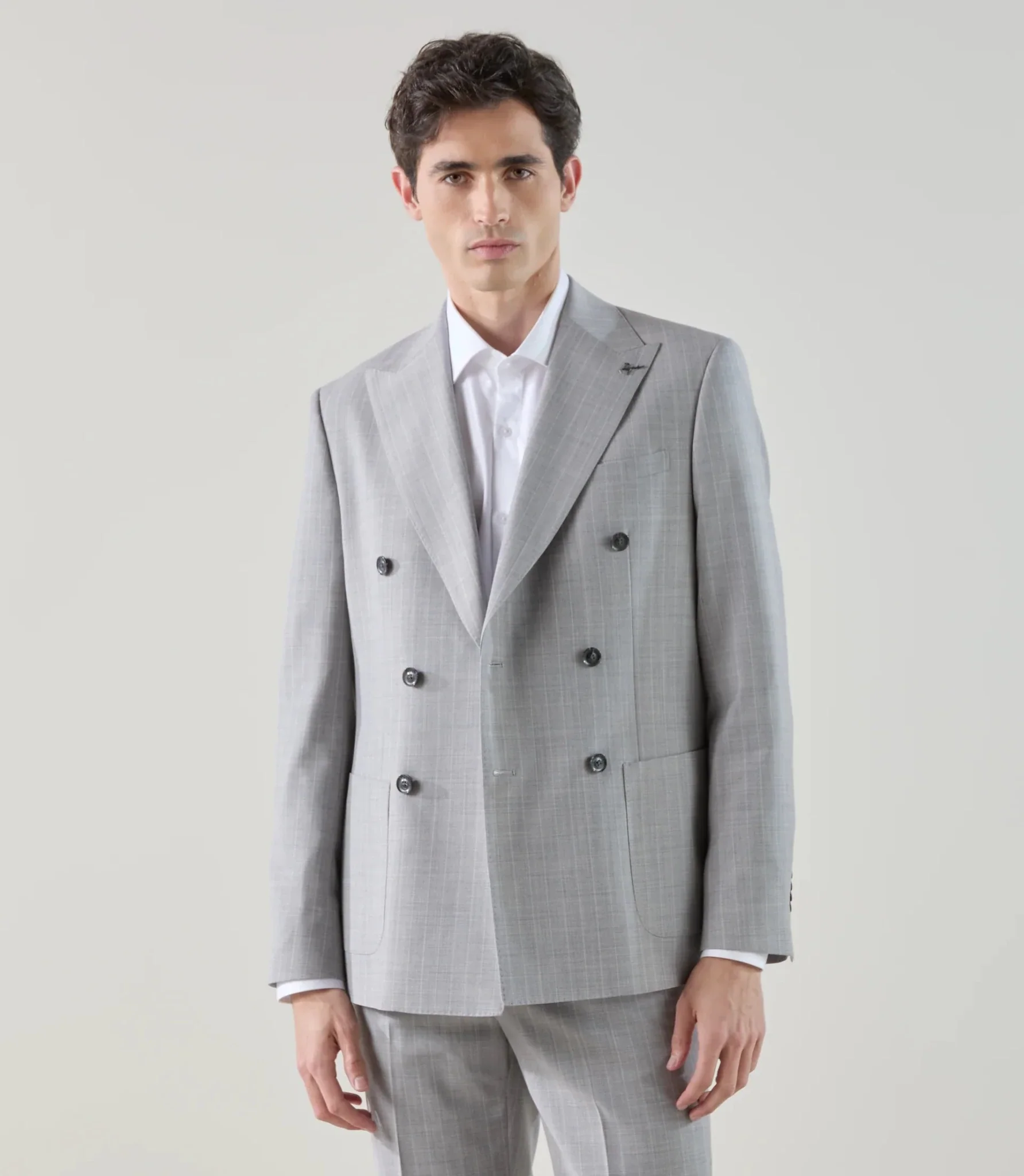 Costume croisé en laine mélangée gris