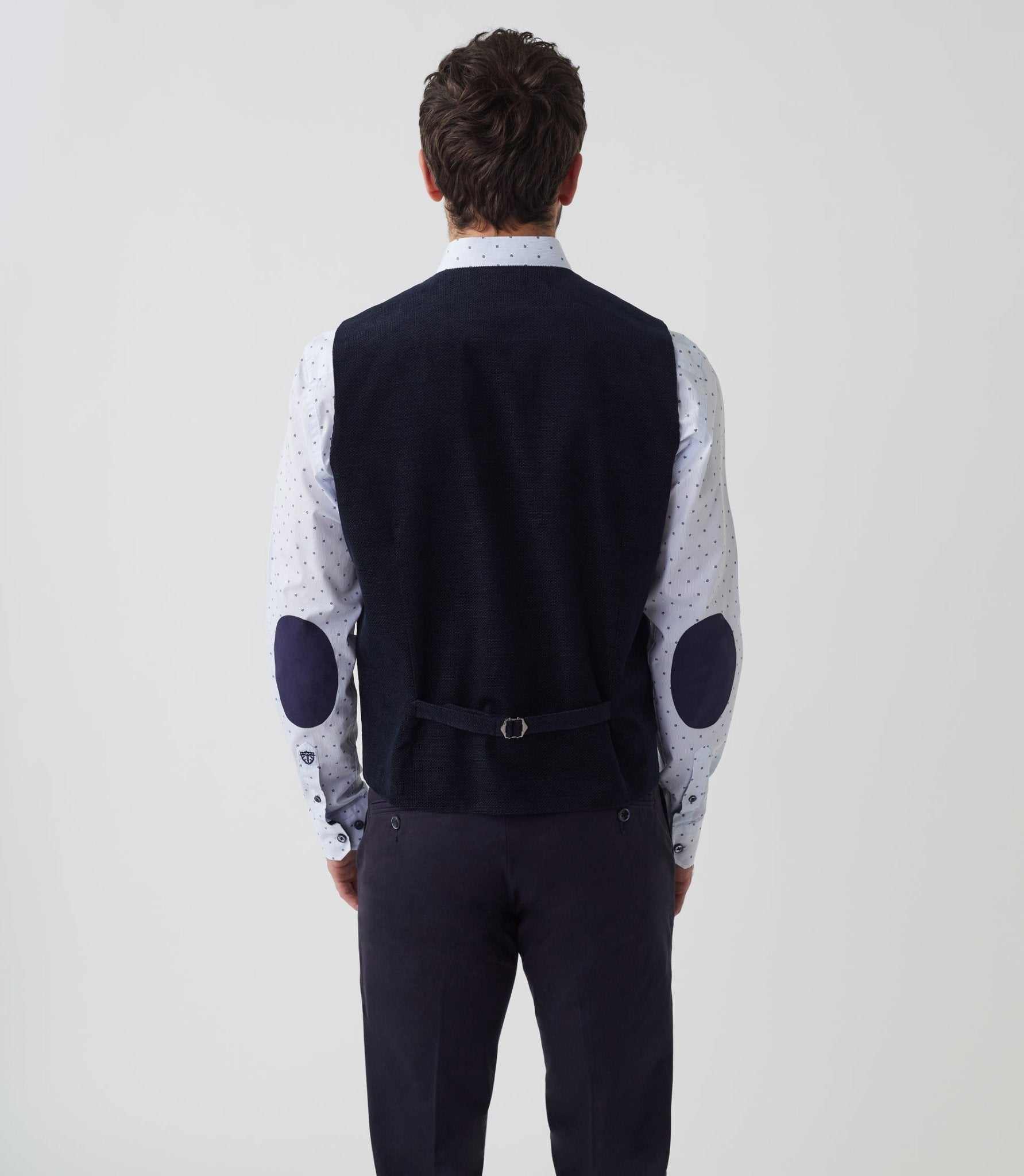 Gilet ville velours fantaisie bleu marine "Orecord" - Image 4
