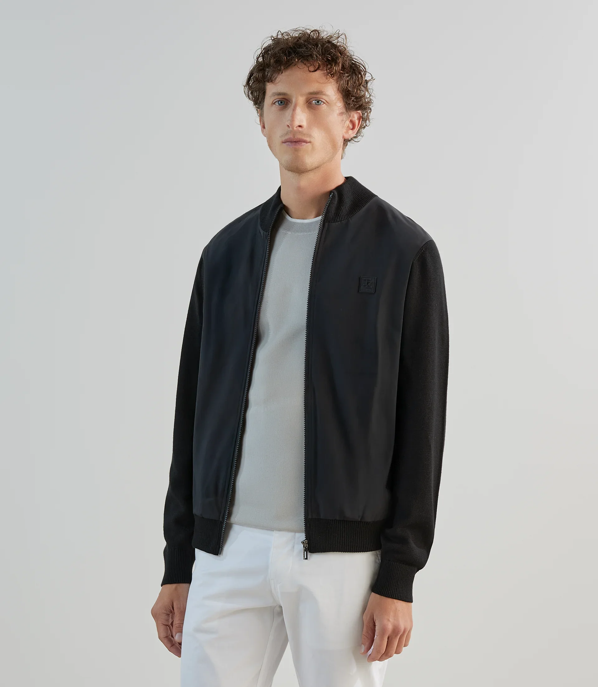 Gilet col montant bi-matière noir