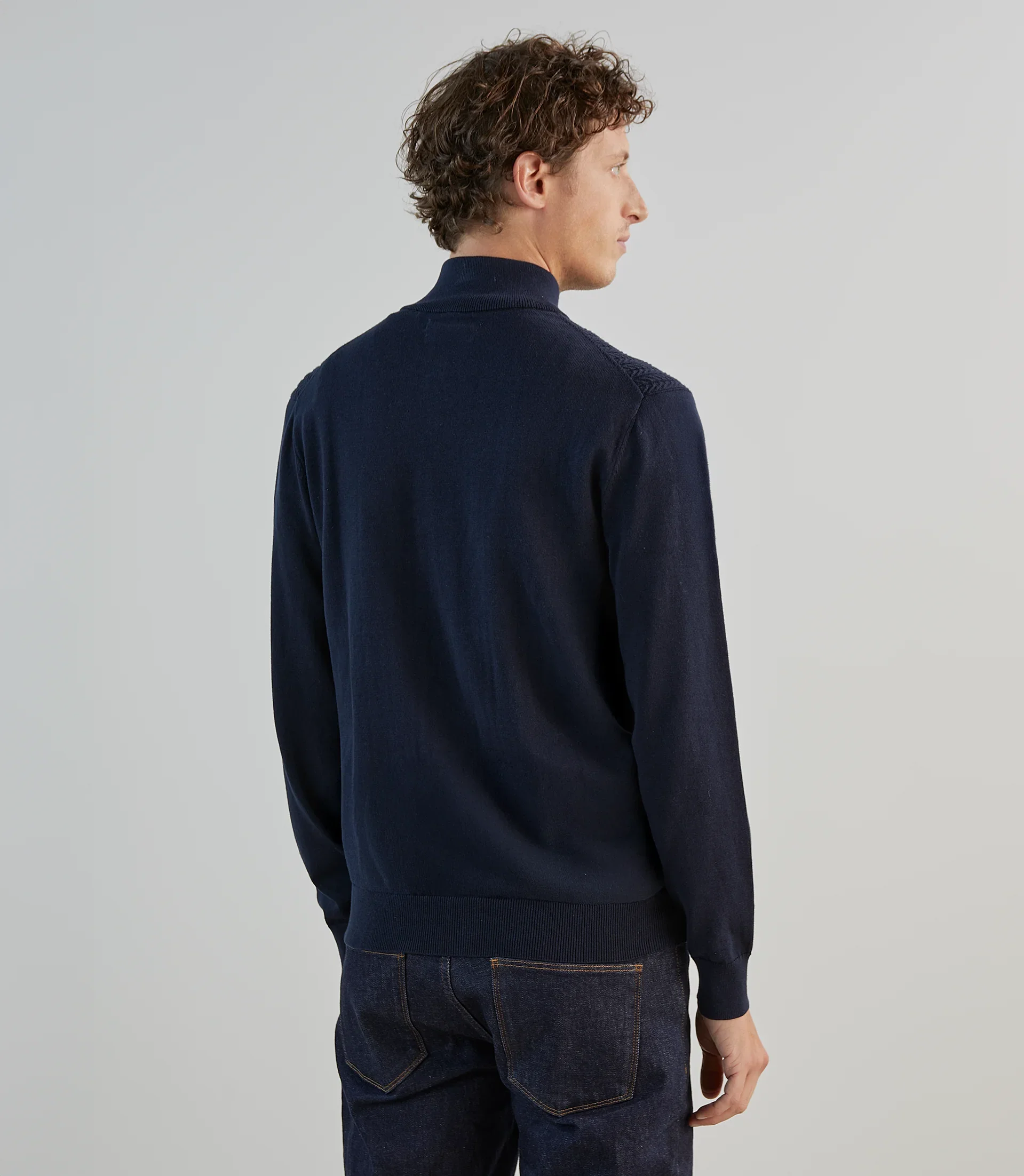 Gilet zippé en maille torsadée marine - Image 3