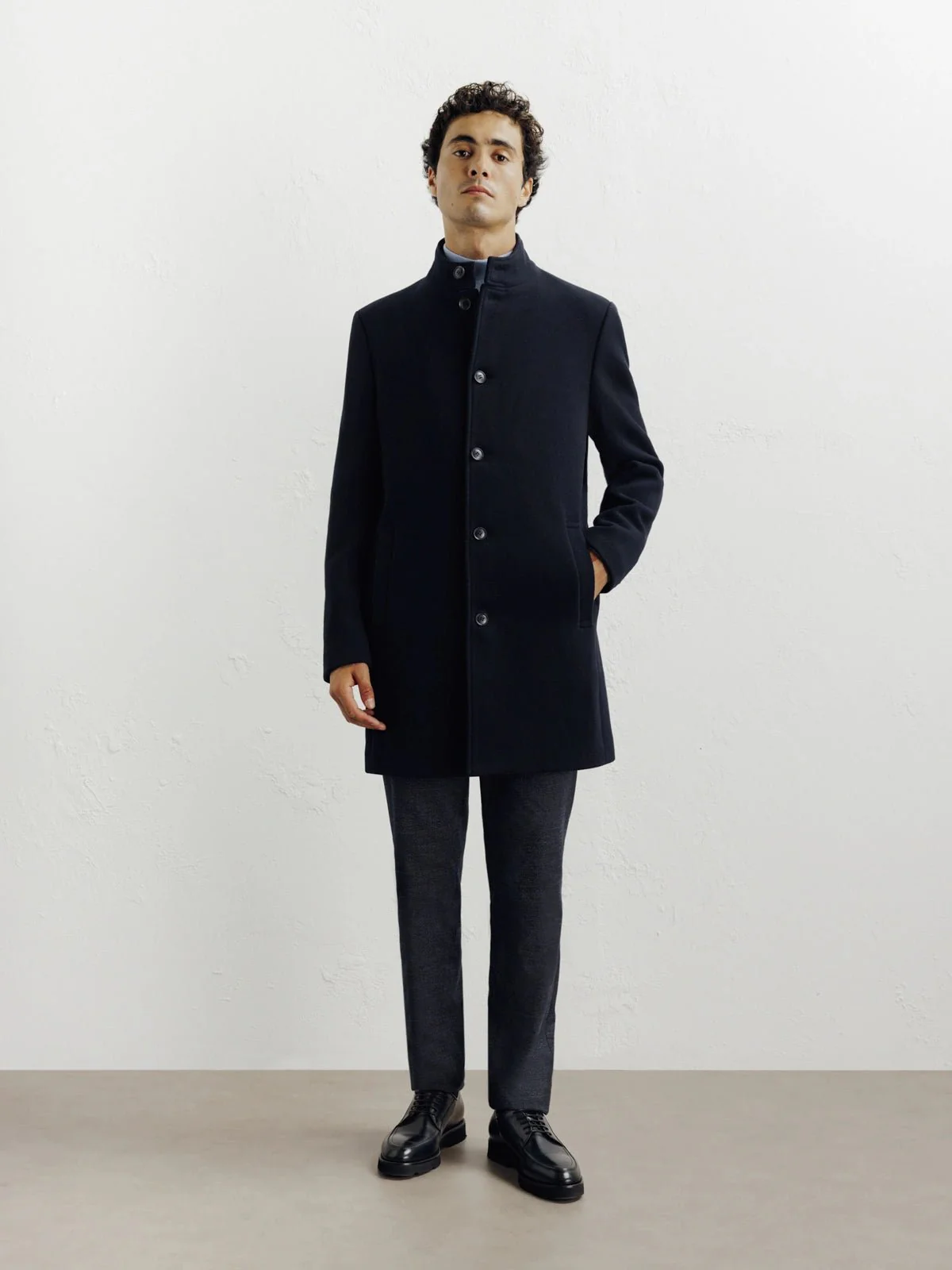 Manteau ville à col mao marine - Image 3
