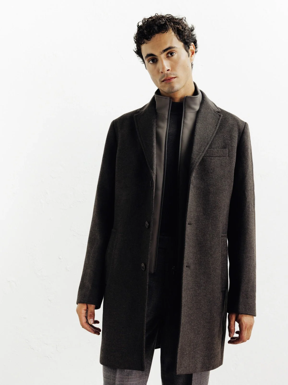 Manteau ville à parmenture amovible marron
