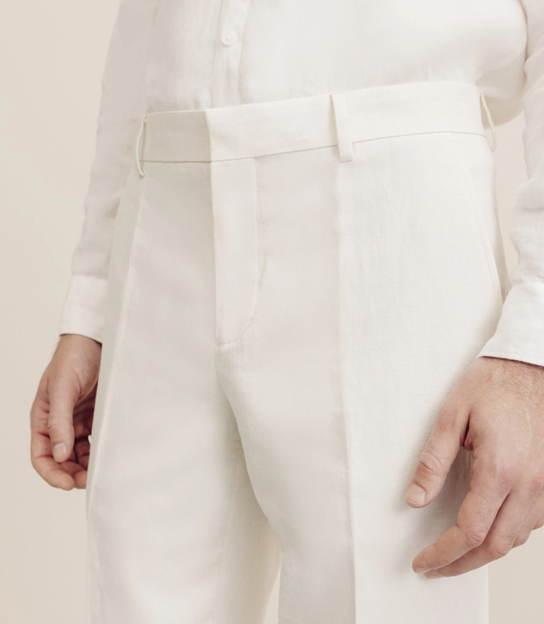 Pantalon en coton et lin ecru - Image 2