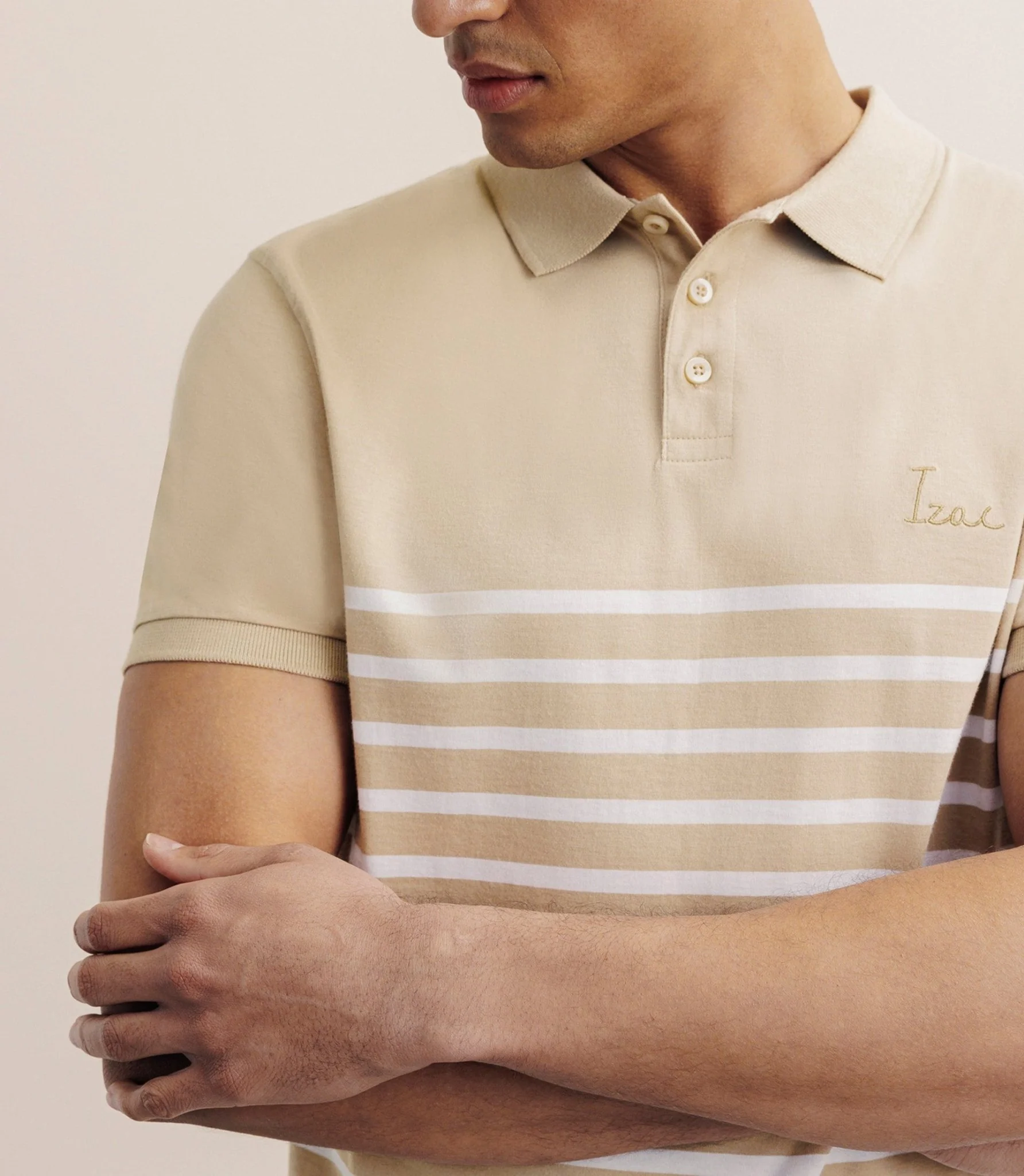 Polo boutonné marinière beige - Image 2