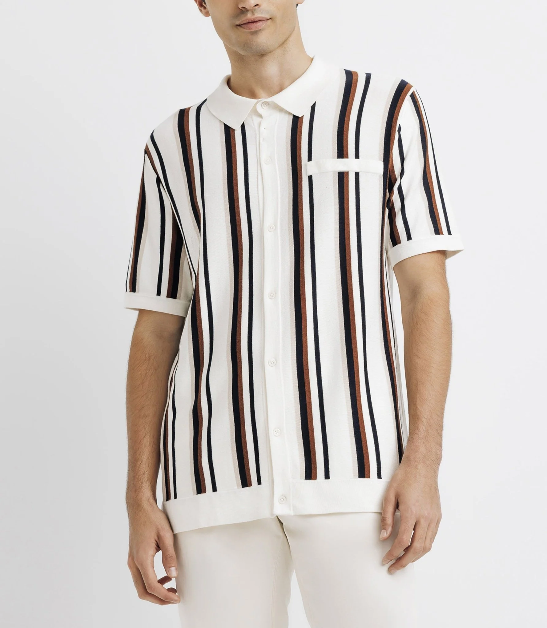 Polo en maille rayé écru - Image 2