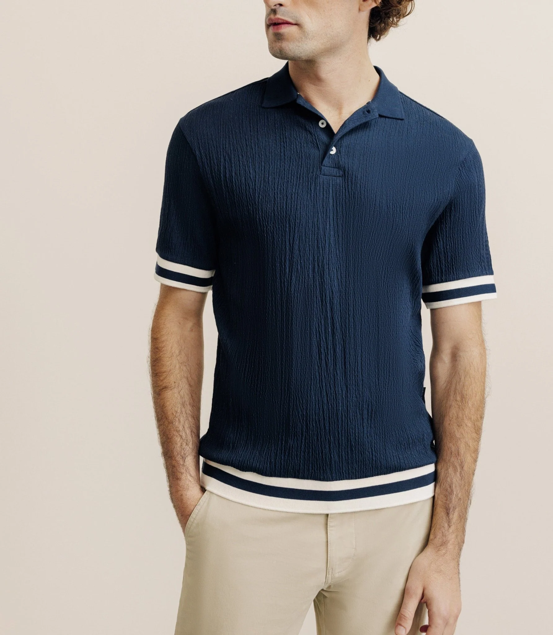 Polo boutonné en jersey marine