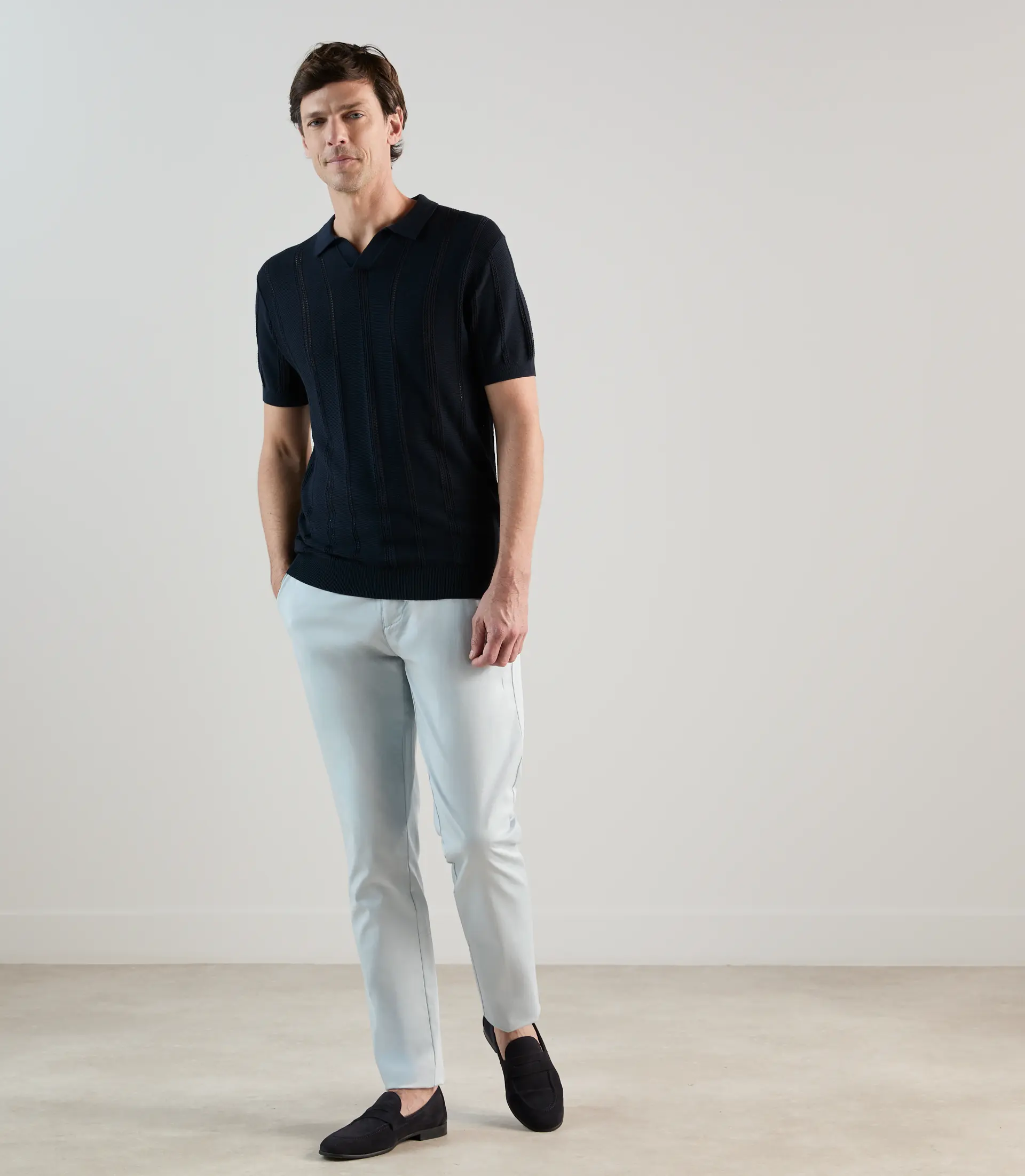 Polo en maille semi-ajouré marine - Image 3