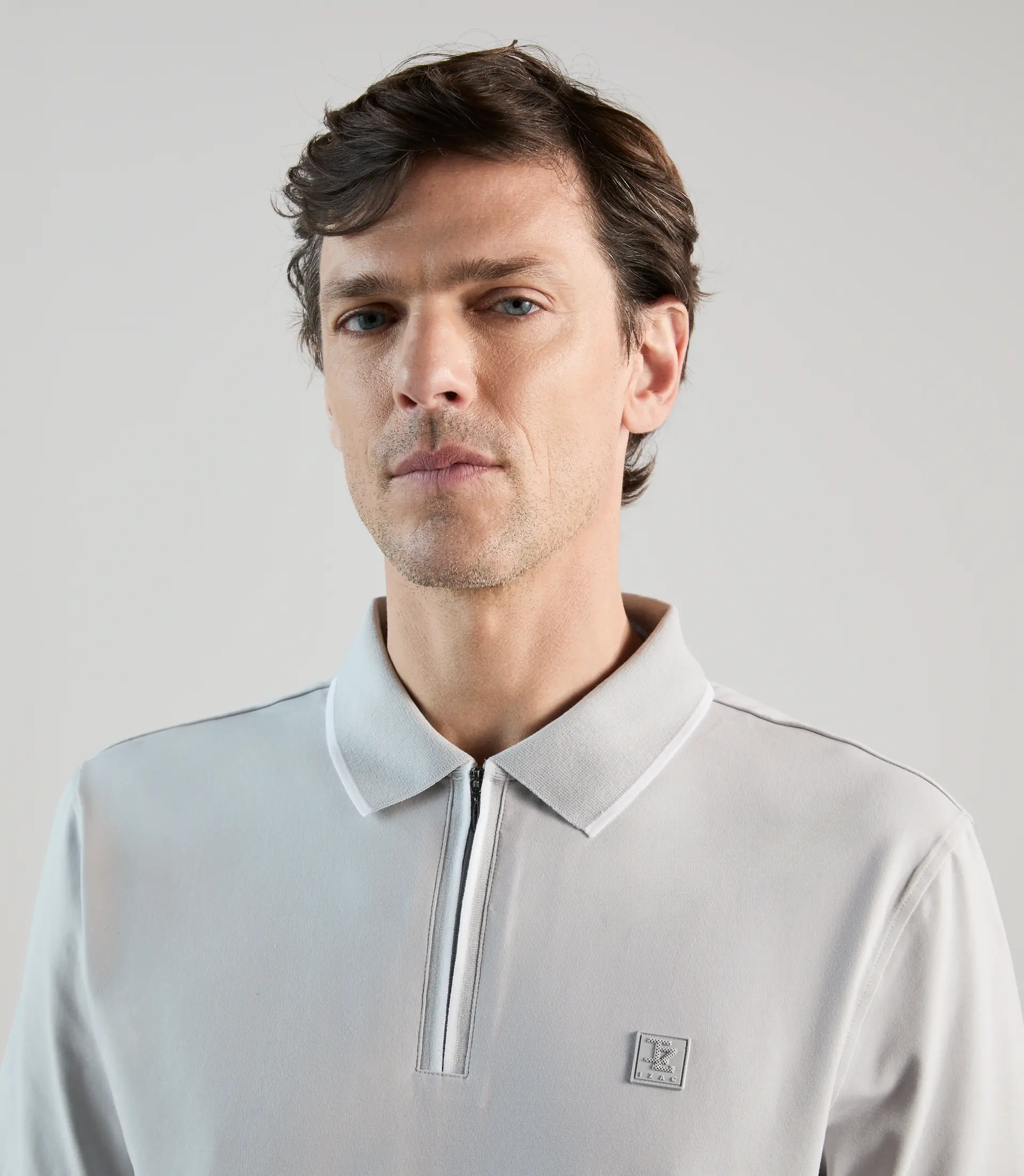 Polo à col zippé gris perle - Image 2