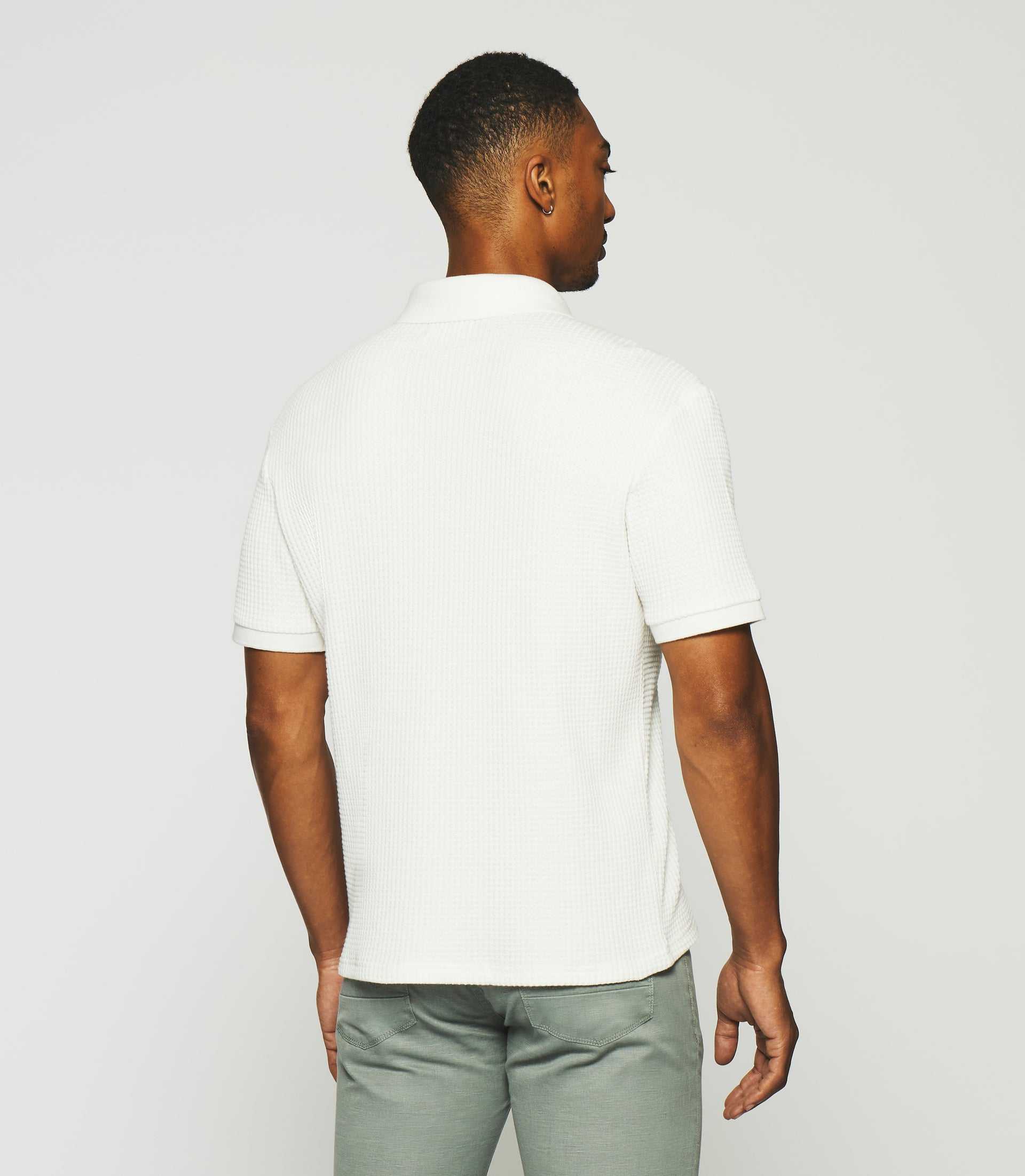 Polo uni en maille fantaisie blanc GEORGE - Image 3