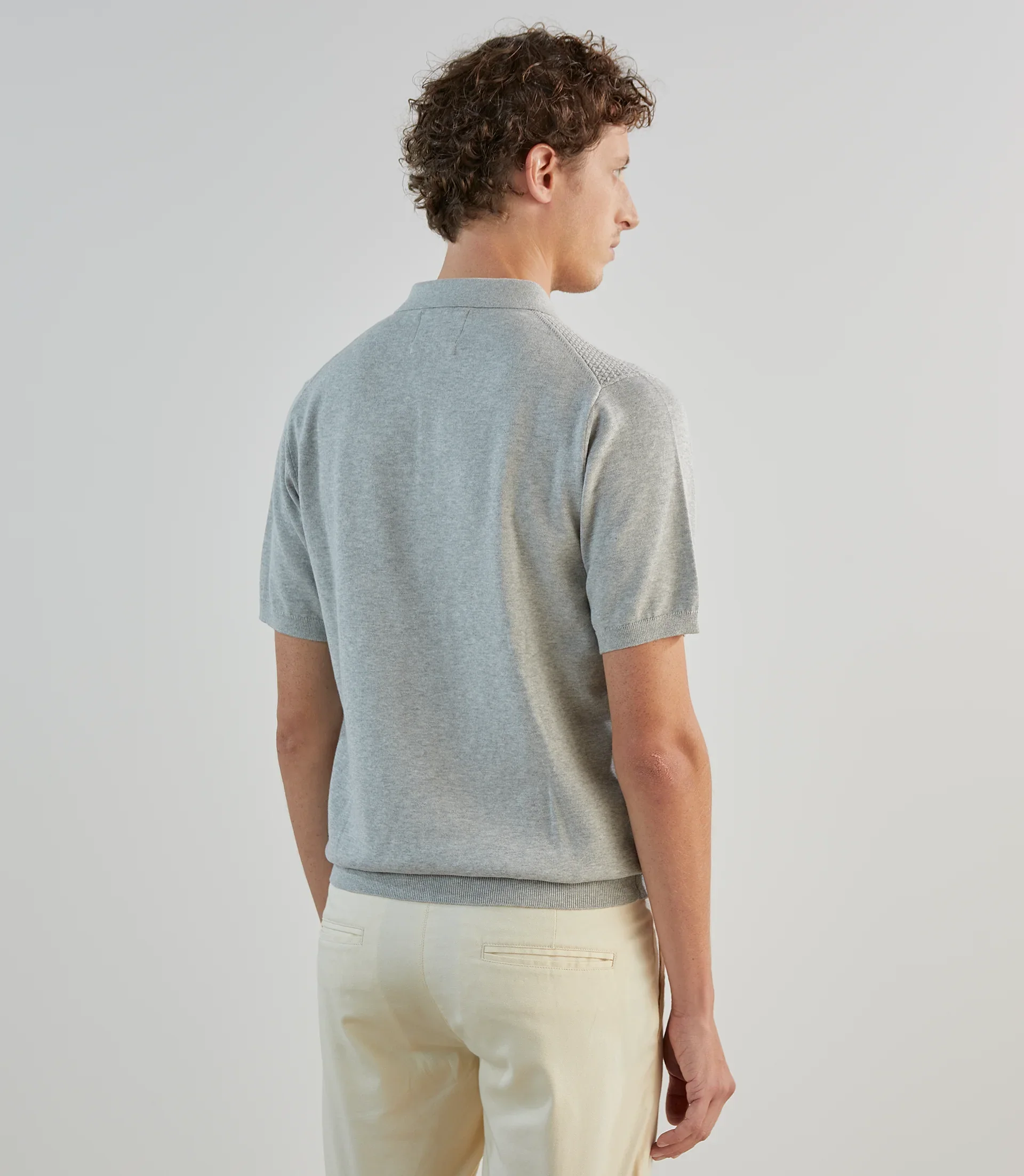 Polo col boutonné en jeu de points gris chiné - Image 3