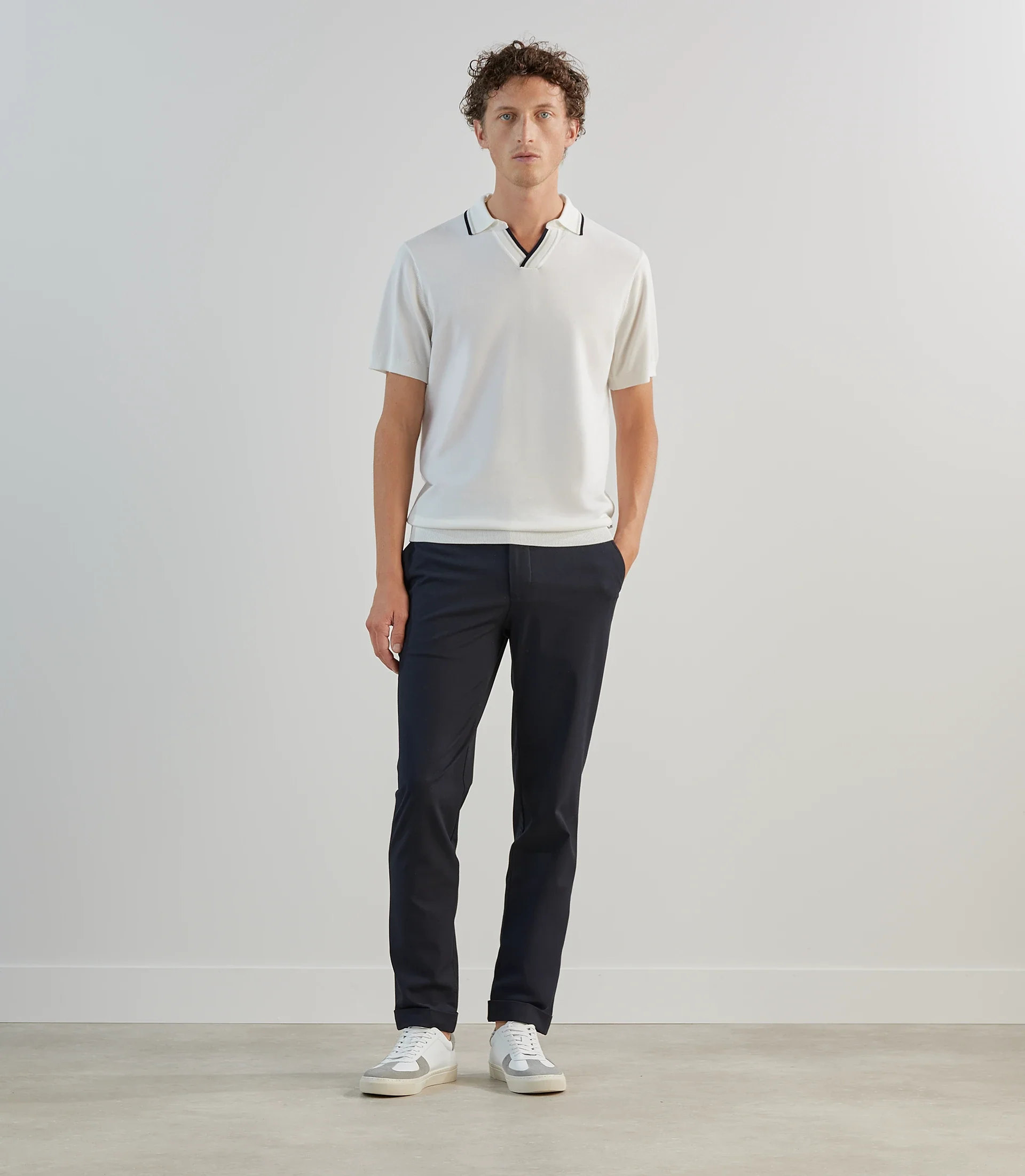 Polo col ouvert en maille écru - Image 3