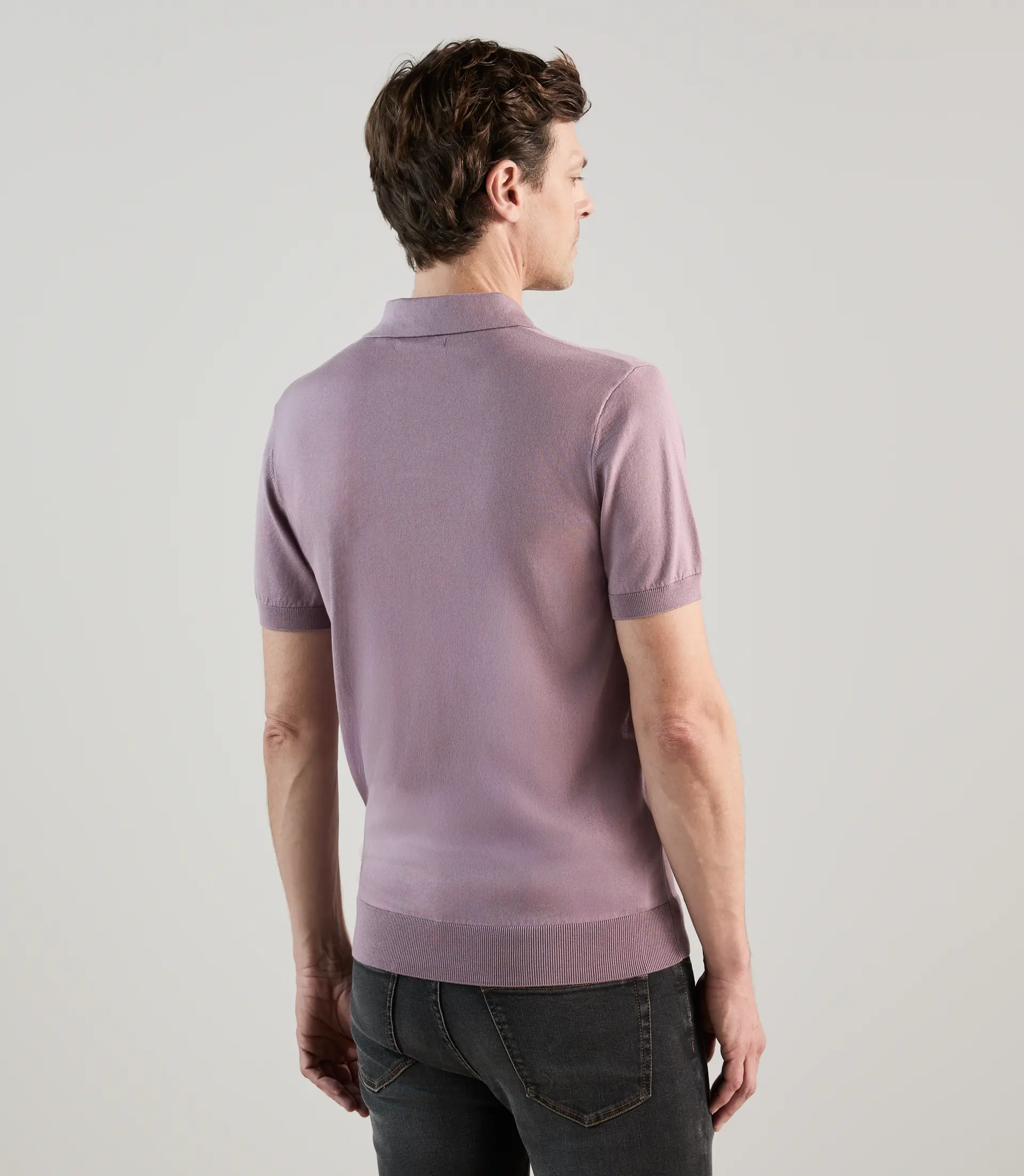 Polo col ouvert en maille mauve - Image 4
