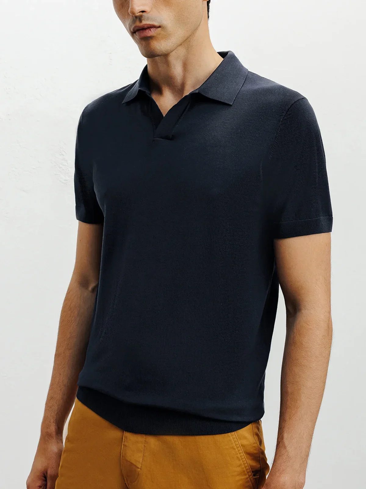 Polo col ouvert marine