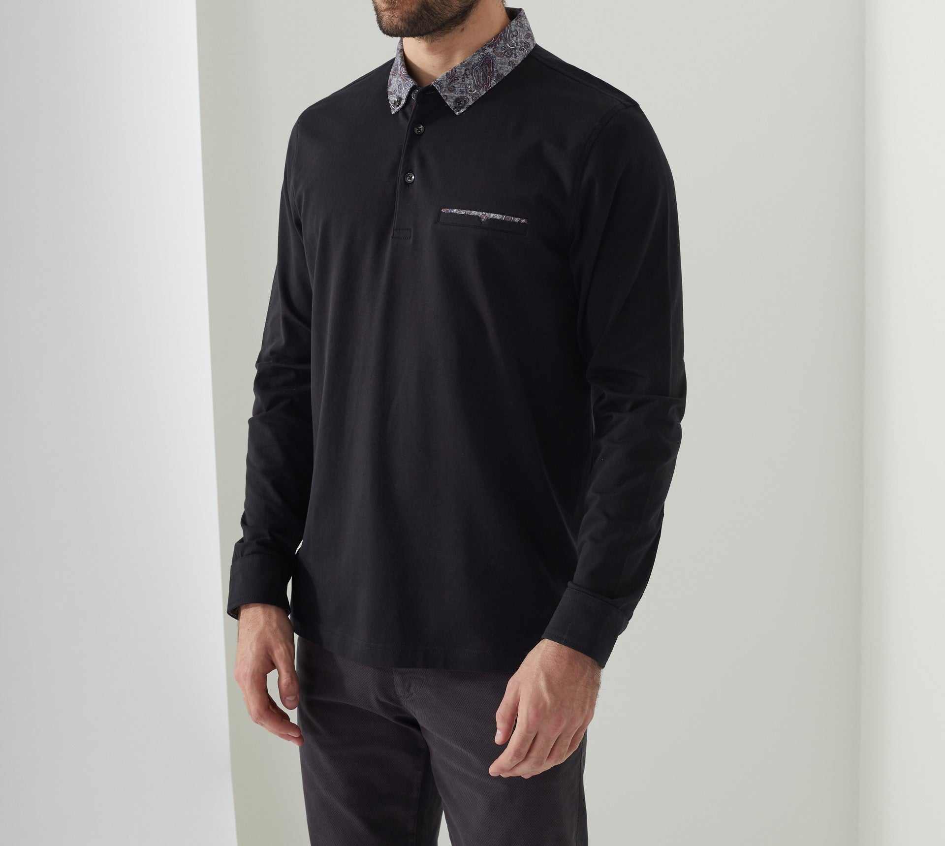 Polo manches longues noir "David" - Image 2