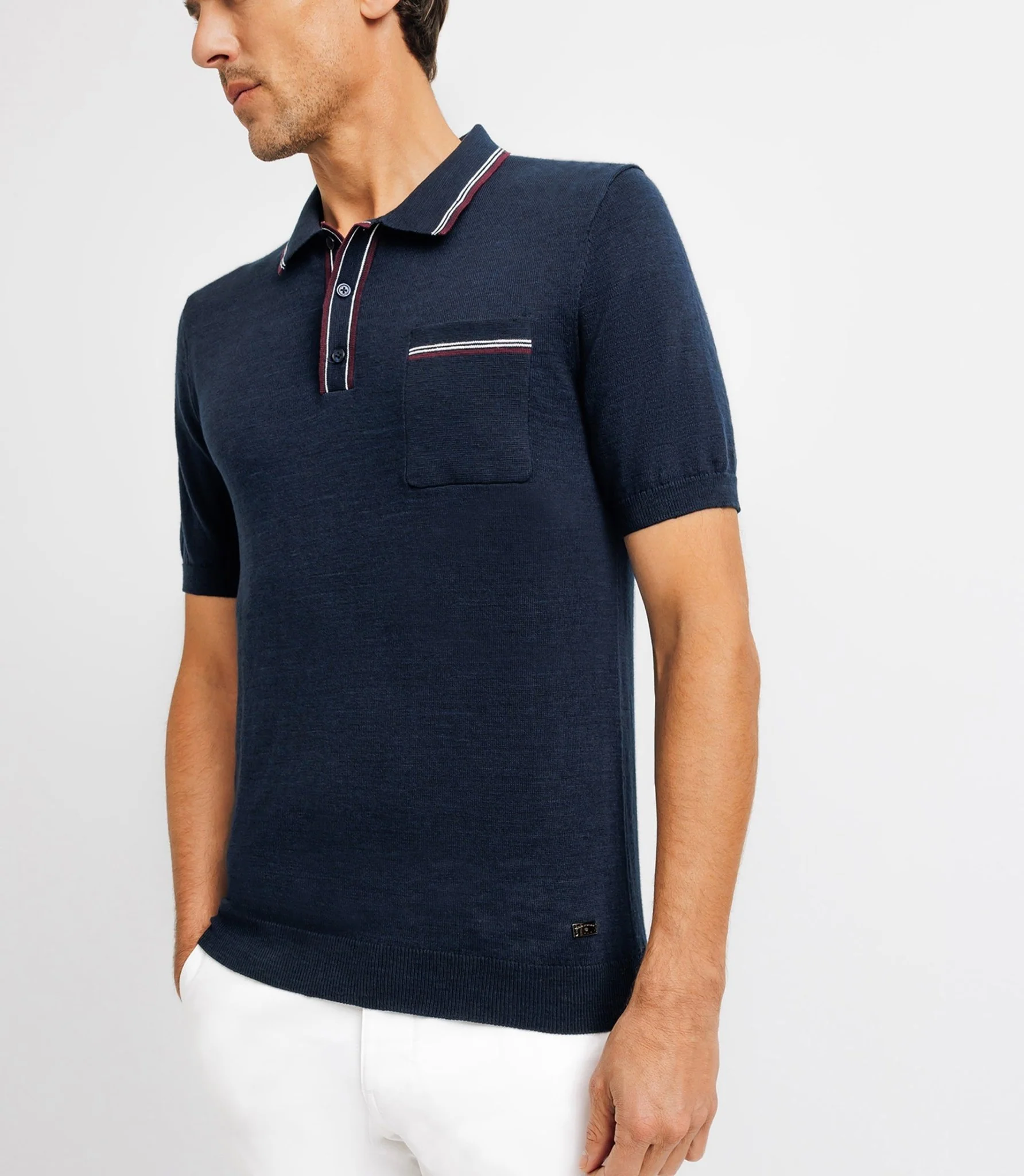 Polo en maille avec poche marine - Image 2