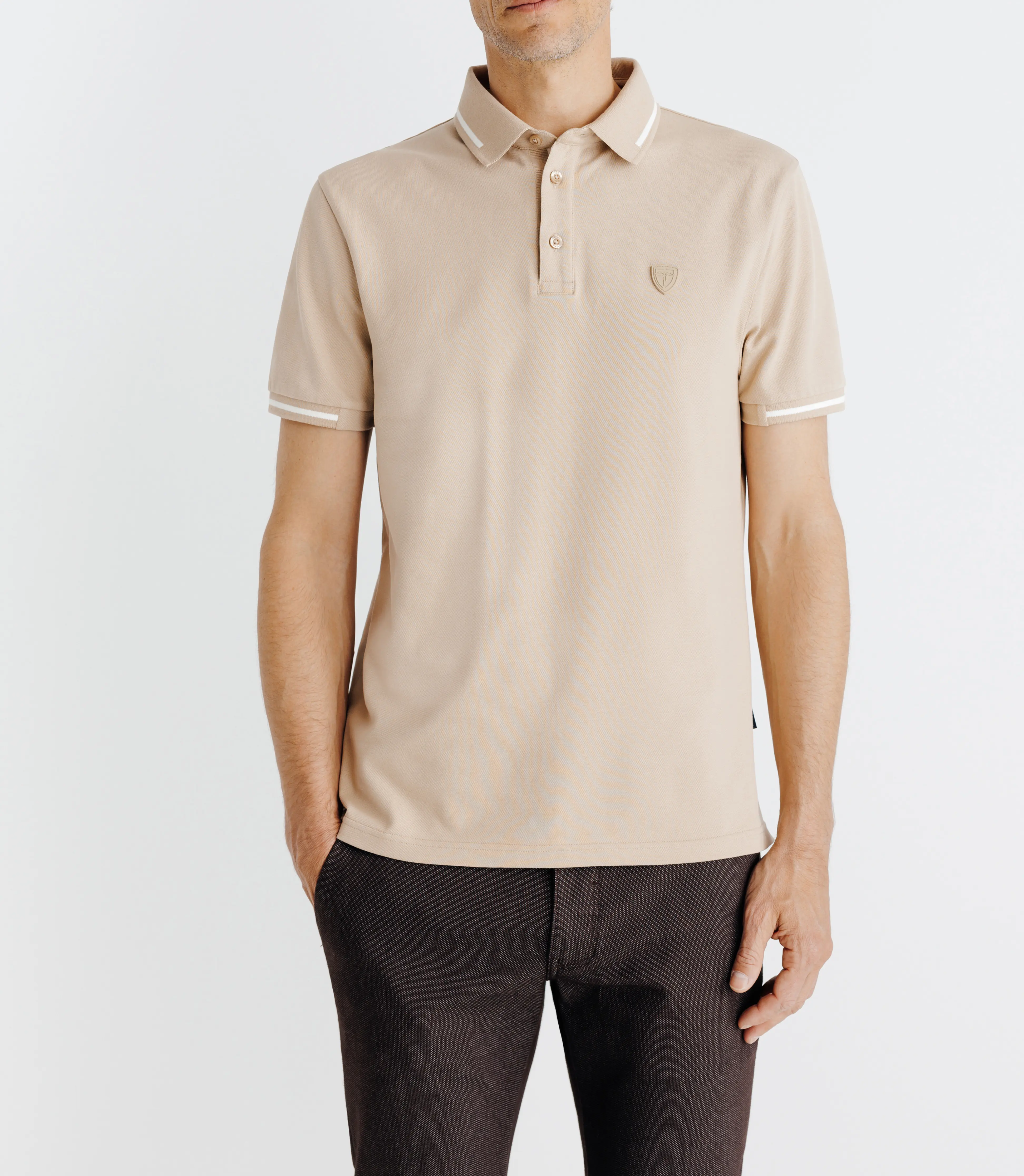 Polo avec rayures sur le col beige - Image 2