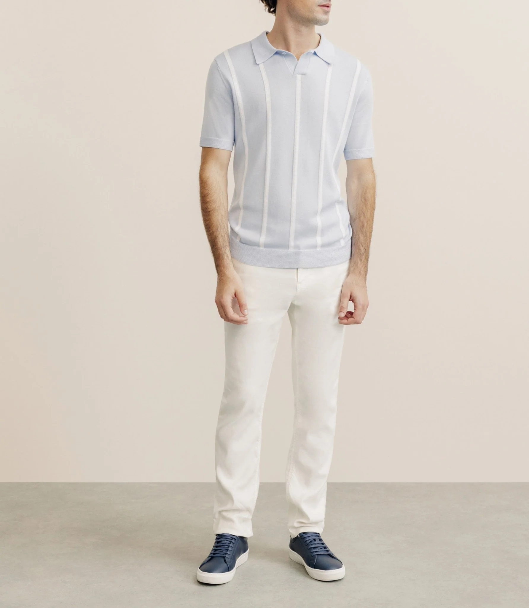 Polo en maille à rayures bleu ciel - Image 3